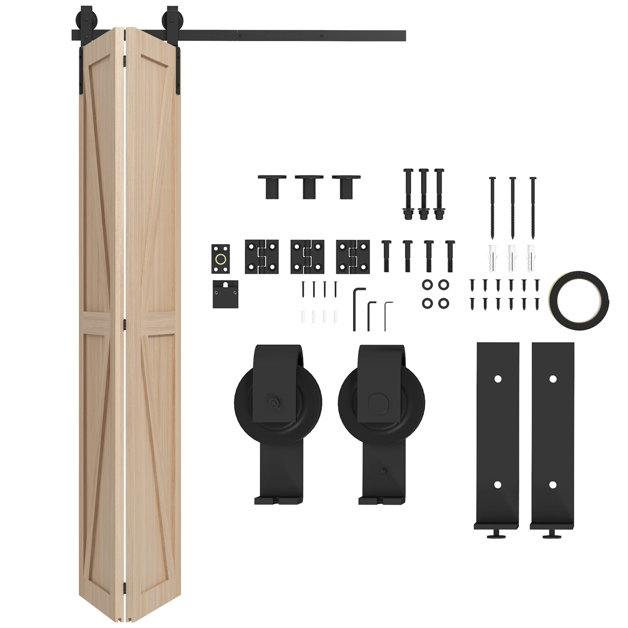 HOMCOM 122 CM Quincaillerie de porte coulissante pliante kit de rails de porte de grange coulissante en acier pour 2 portes