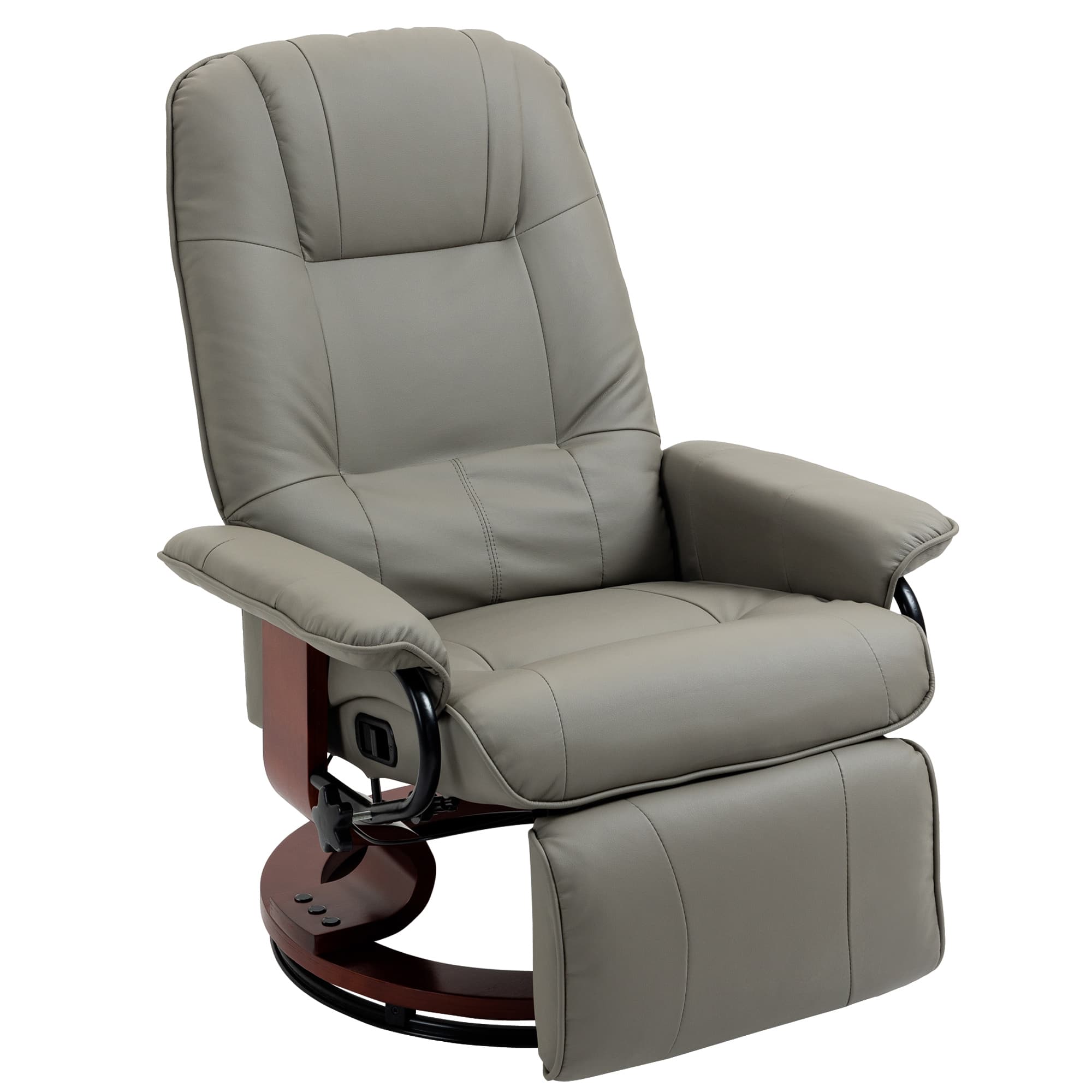 HOMCOM Fauteuil relax inclinable repose-pieds réglable pivotant 360° piètement bois revêtement synthétique gris