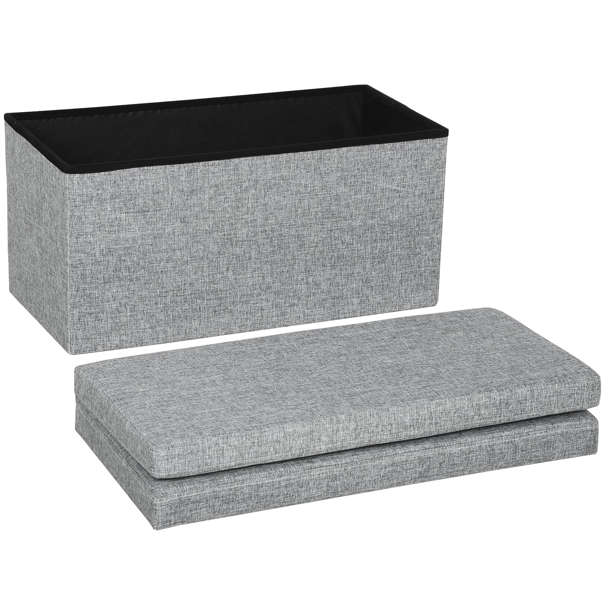 HOMCOM Banquette Coffre Pliable avec Dossier et Coffre de 77 L, Revêtement en Tissu, 76x50x73 cm, Gris