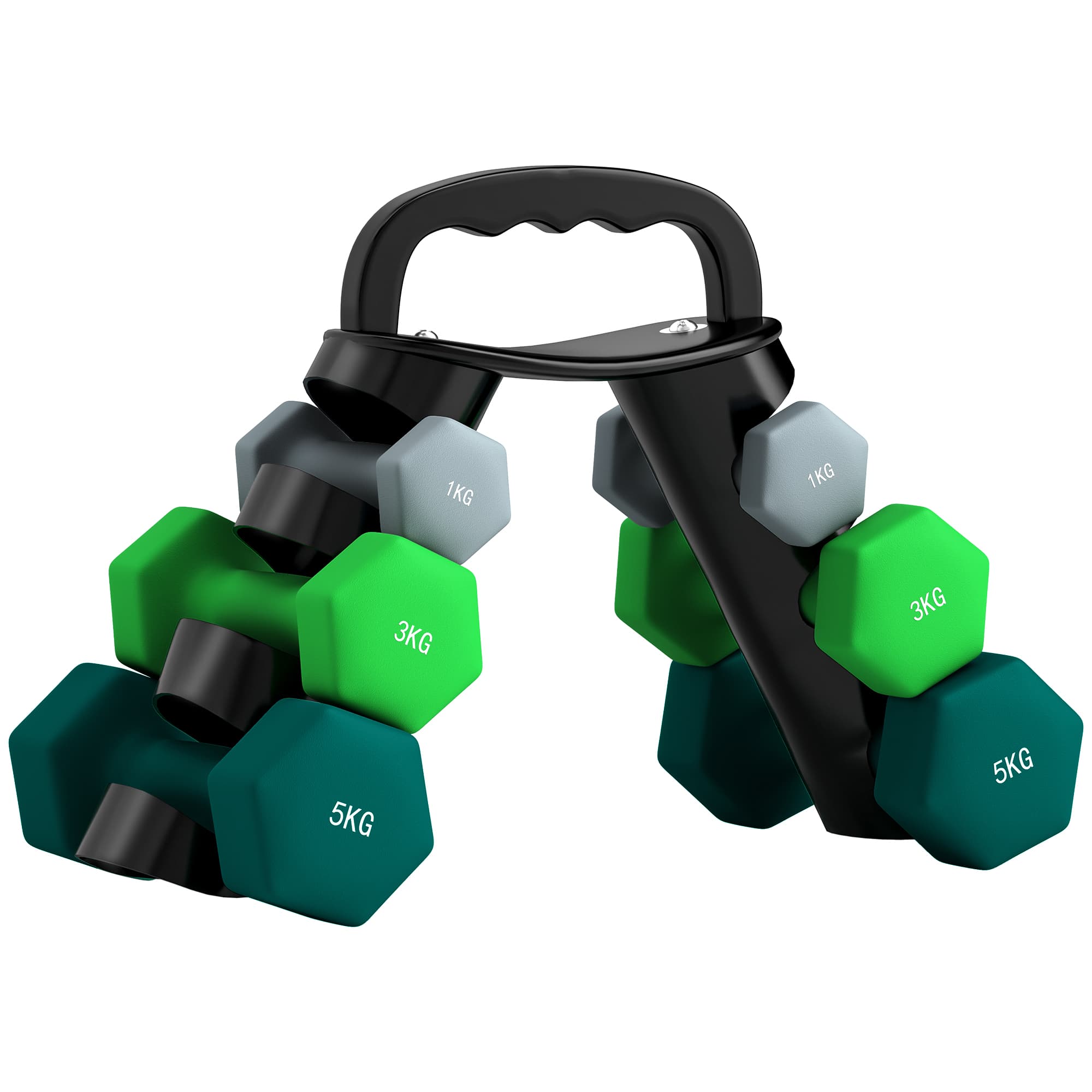 SPORTNOW Lot d'haltères hexagonaux, haltères musculation, 2 x 1 kg, 2 x 3 kg, 2 x 5 kg, avec support convertible d'haltères,