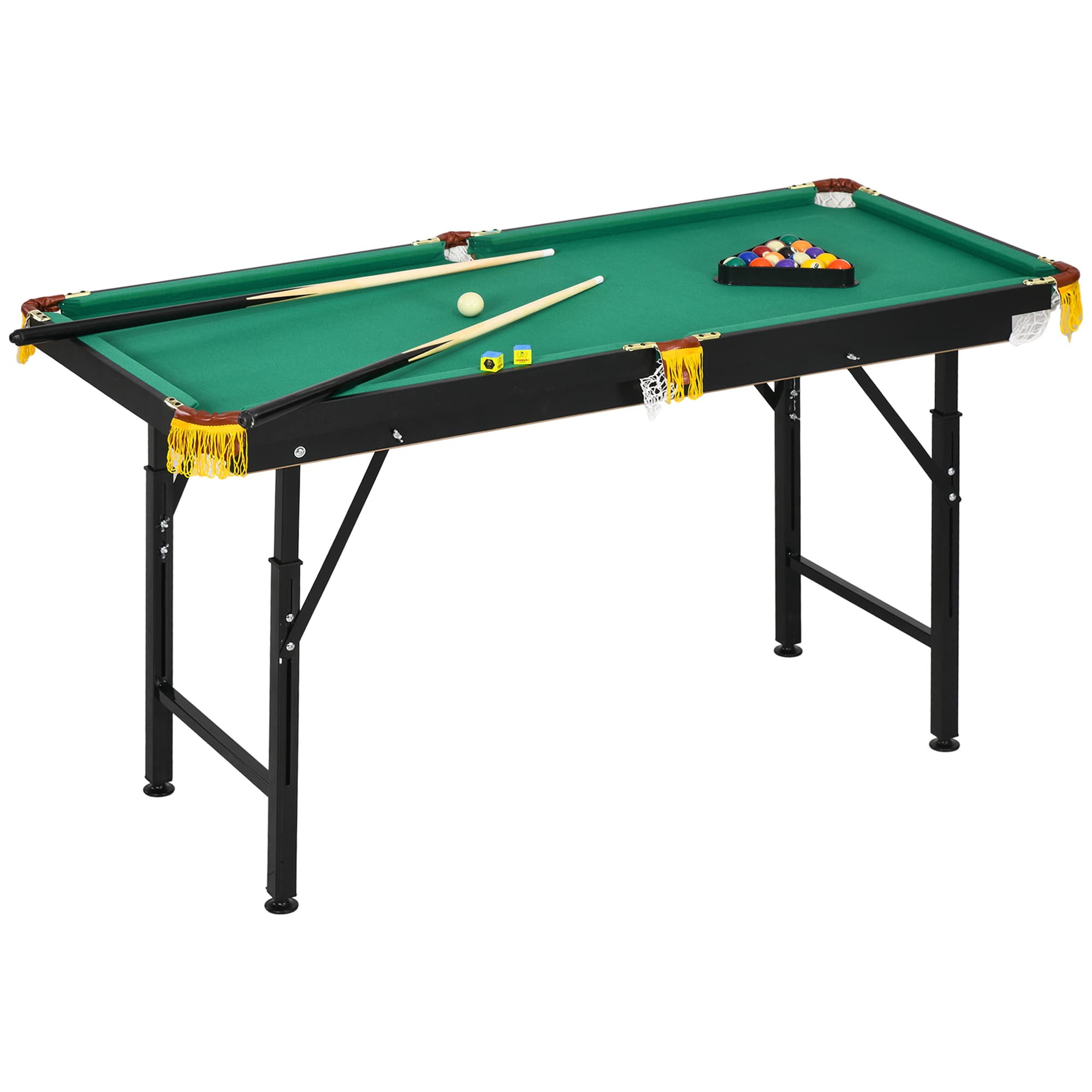 SPORTNOW Table de billard pliable hauteur réglable avec accessoires 2 queues, 16 boules, 2 craies, triangle, brosse, vert