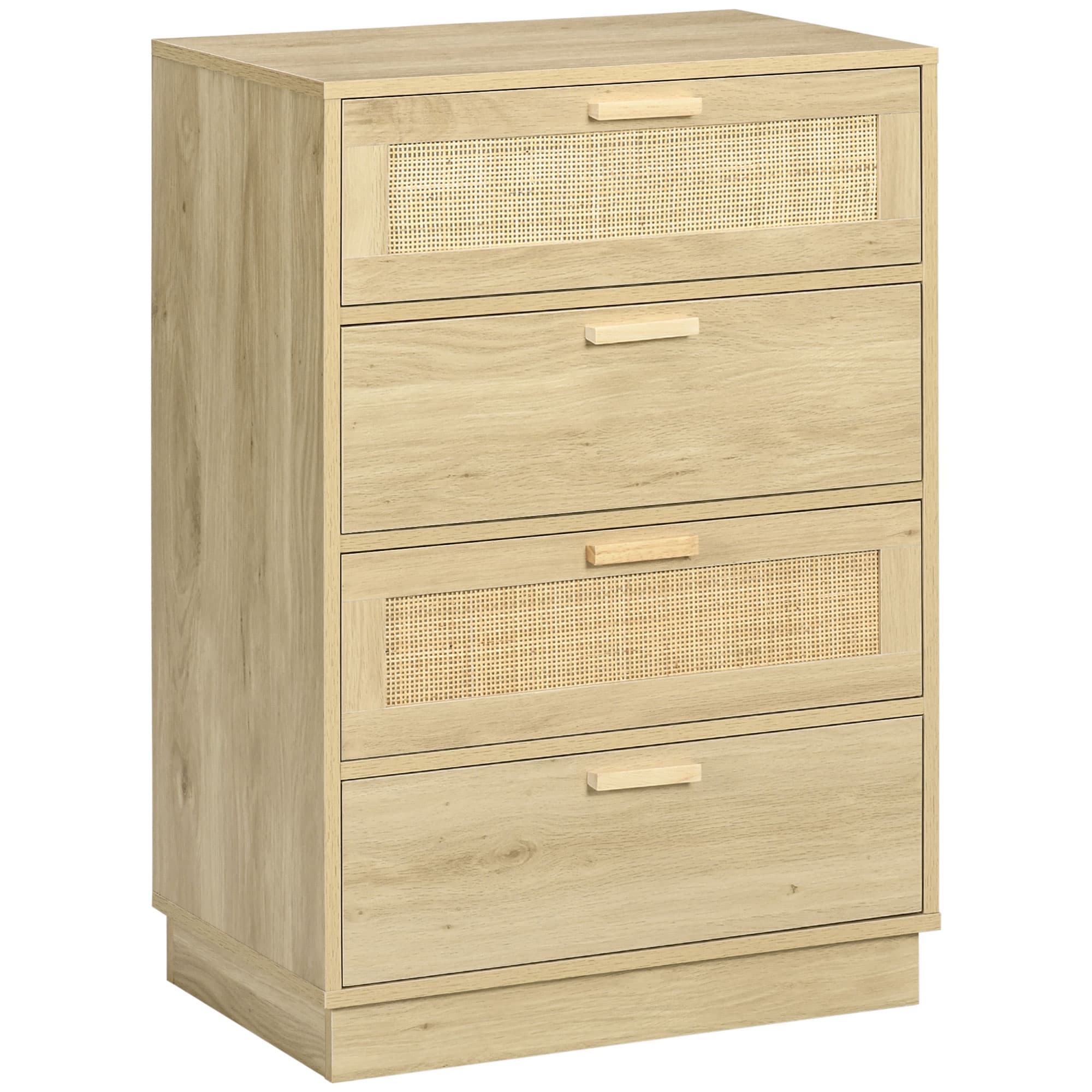 HOMCOM Commode design bohème en rotin avec 4 tiroirs, meuble de rangement pour le salon, le couloir, l'entrée, bois naturel
