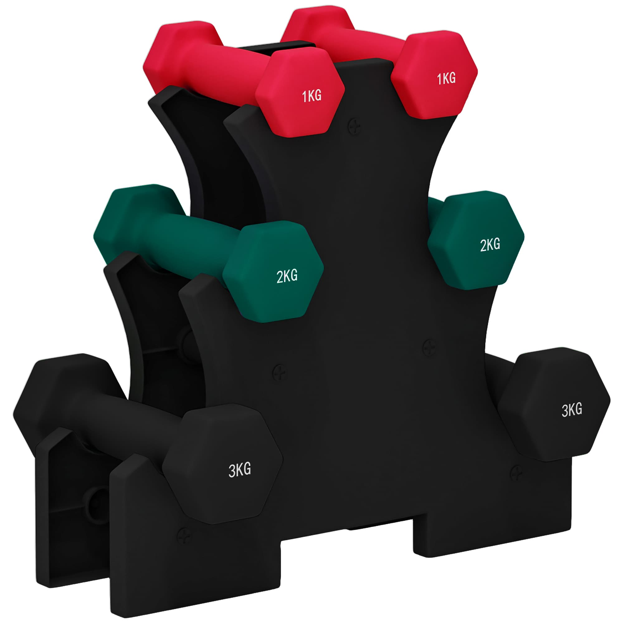 SPORTNOW Ensemble d'haltères hexagonale avec support d'haltères, pour la musculation, 2 x 1kg, 2 x 2kg, 2 x 3kg