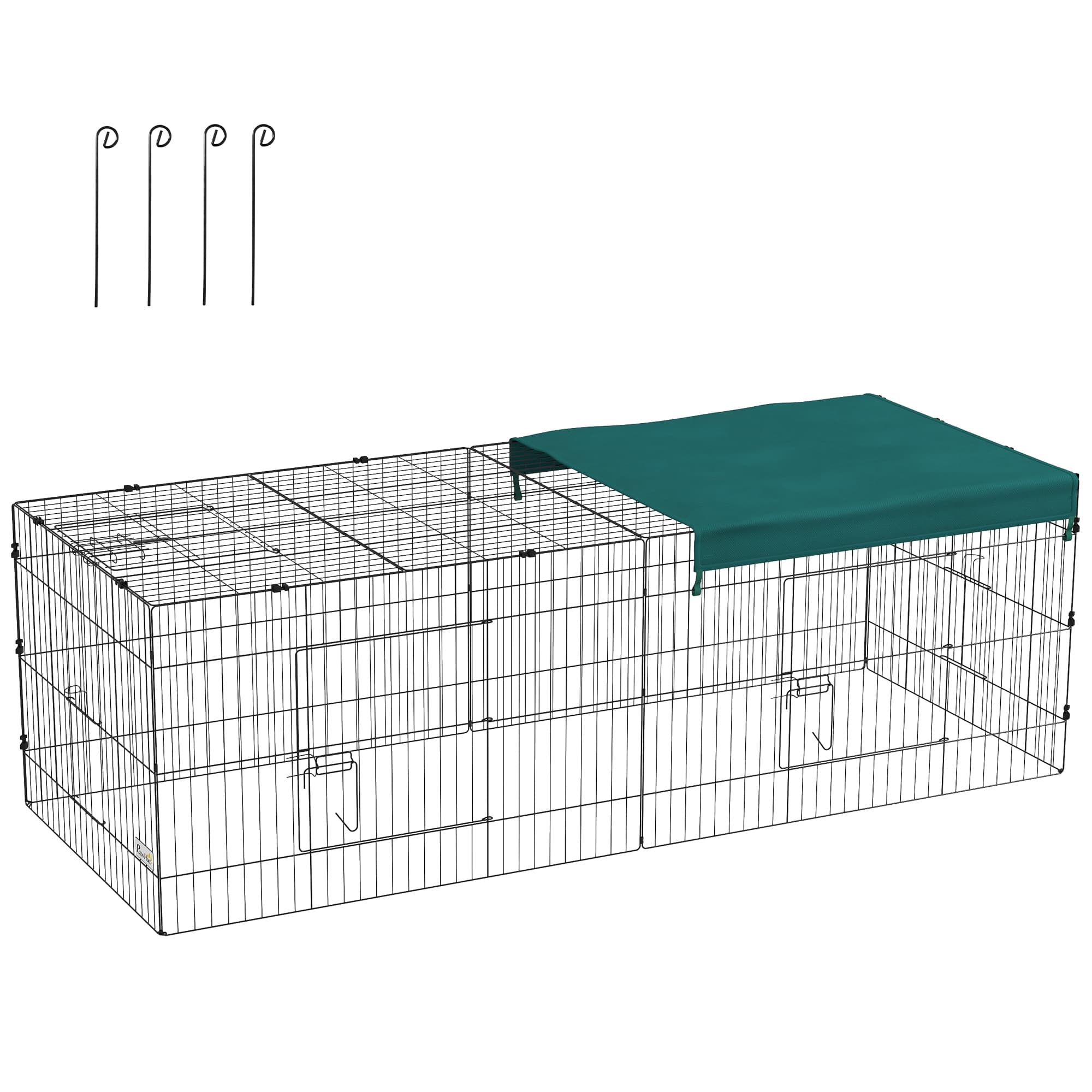 PawHut Parc enclos modulable acier avec bache pour lapins rongeurs petits animaux intérieur extérieur 220L x 85l x 70H cm vert