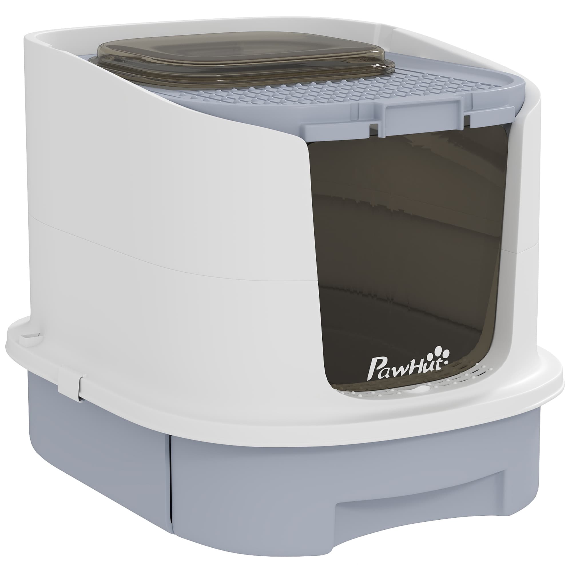 PawHut Maison de toilette pour chat bac à litière fermé chat avec porte translucide pelle incluse 40,5 x 52,5 x 42,5 cm gris