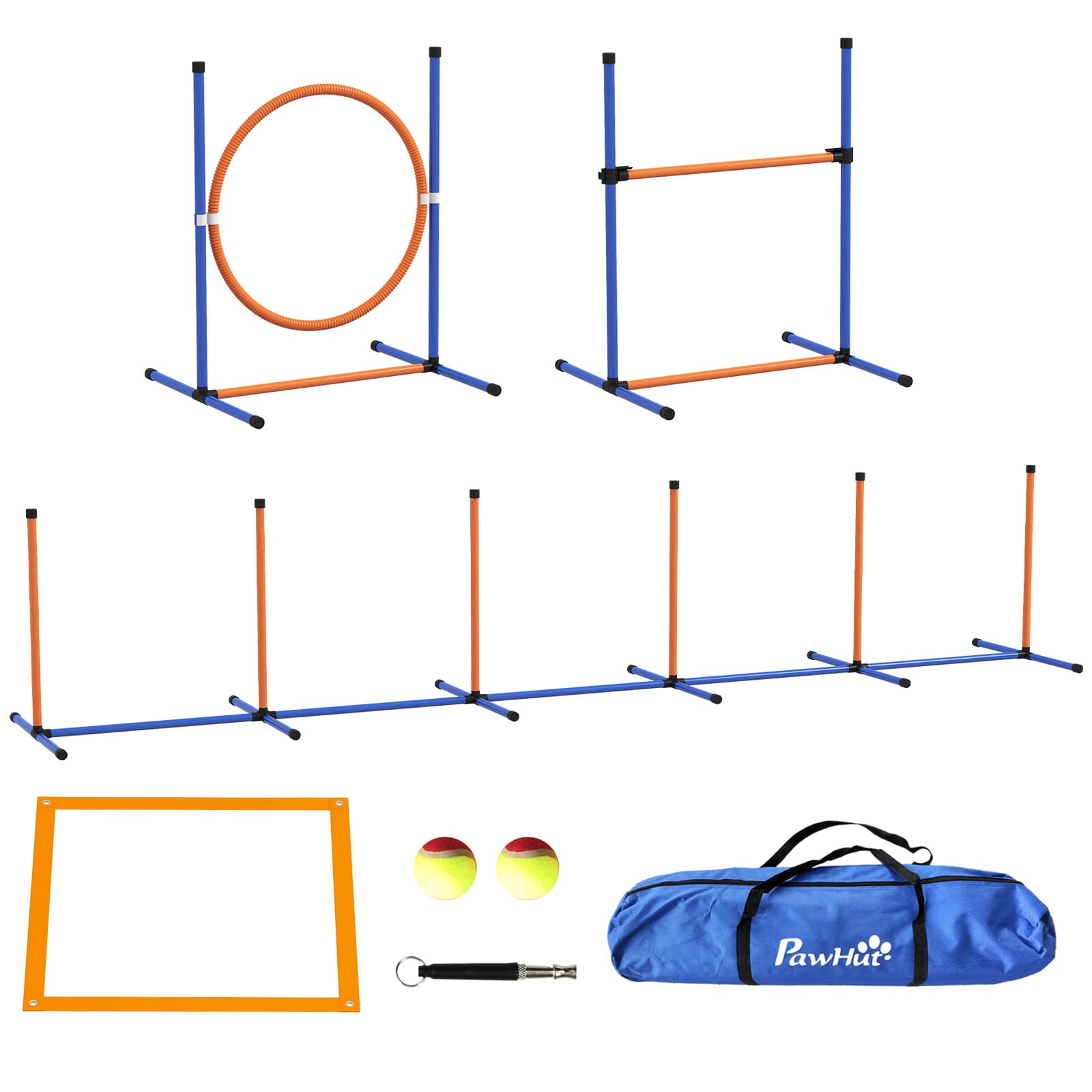 PawHut Kit d'agilité pour chien 4 pièces avec slalom, anneau de saut, haies, kit de dressage, sac de transport