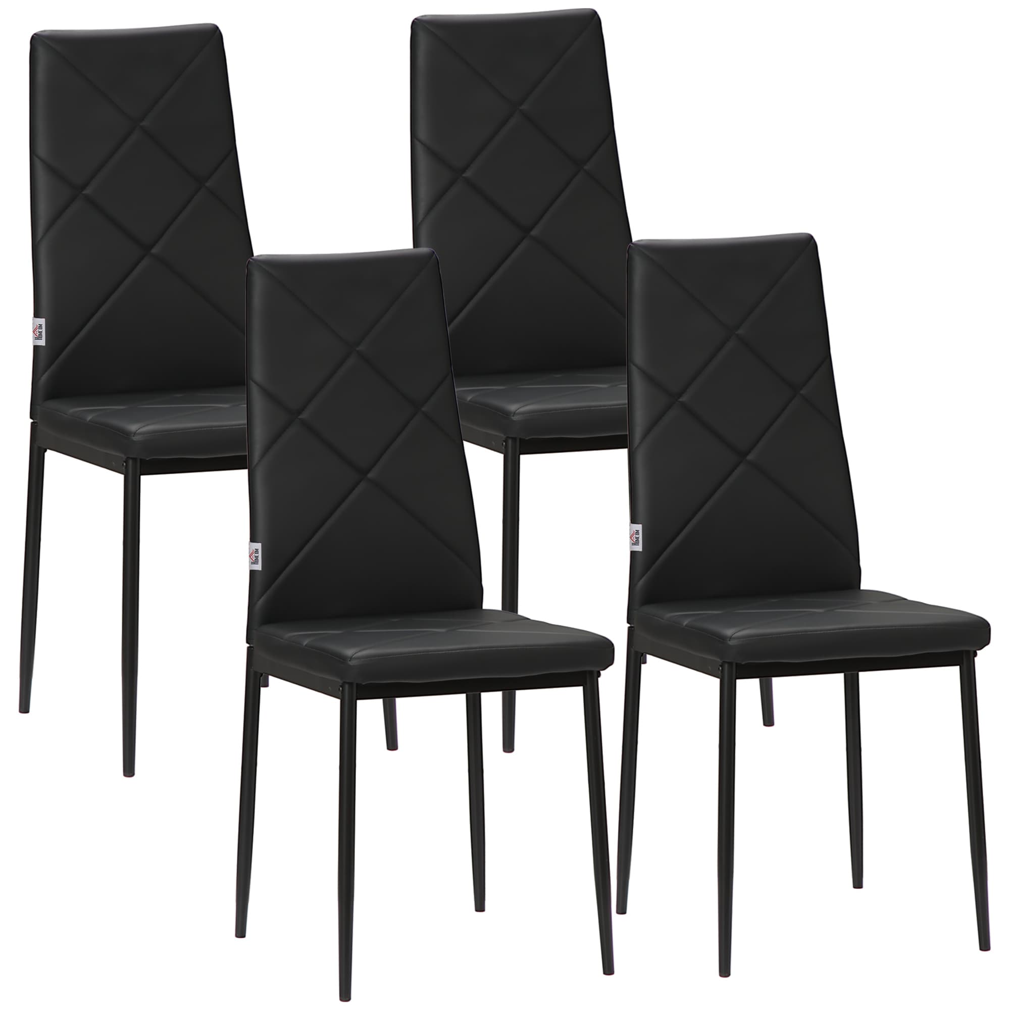 HOMCOM Lot de 4 chaises de salle à manger avec dossier haut, revêtement synthétique et pieds en acier, noir
