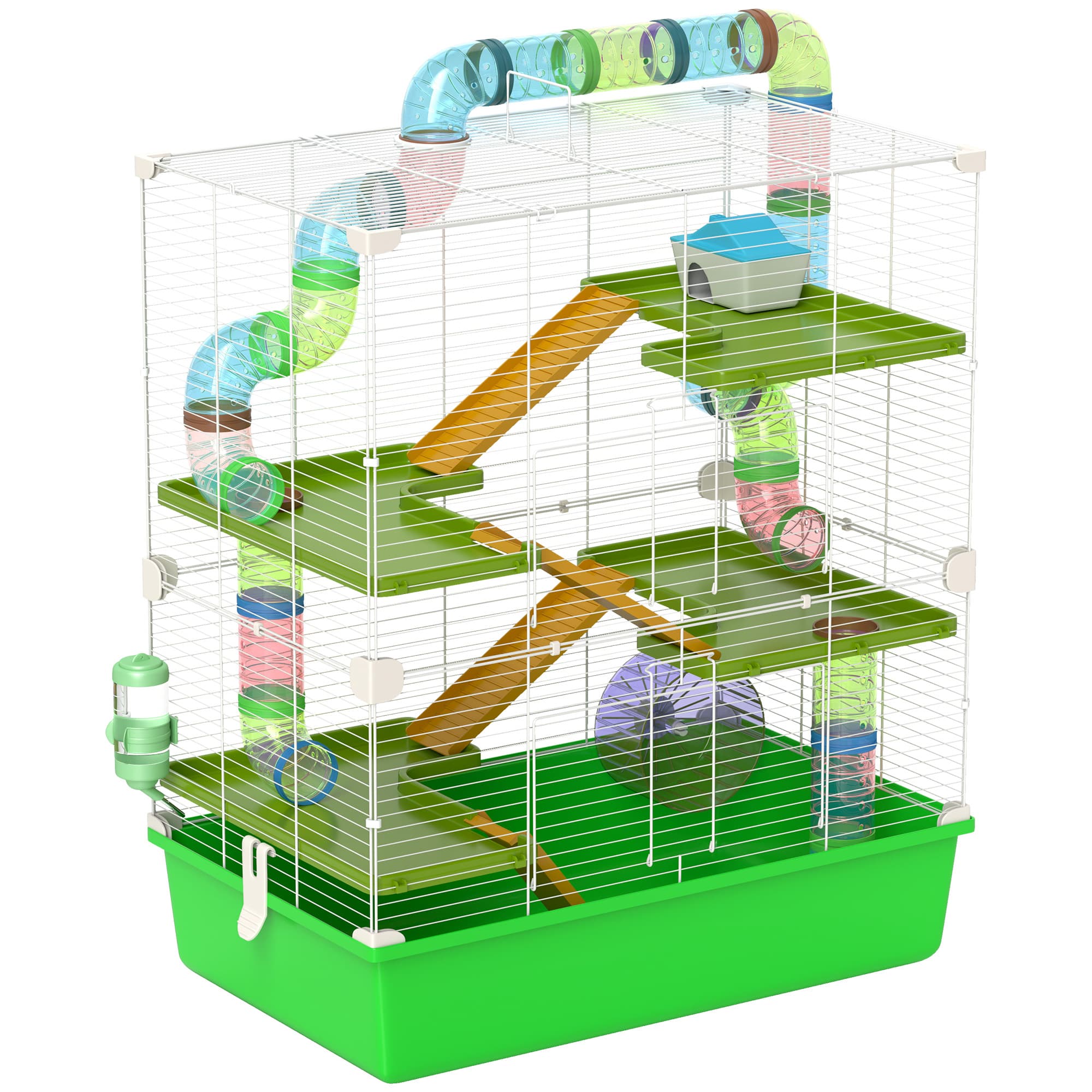 PawHut Grande cage pour hamsters cage pour rongeur 5 niveaux avec tunnels abreuvoir roue maisonnette échelles