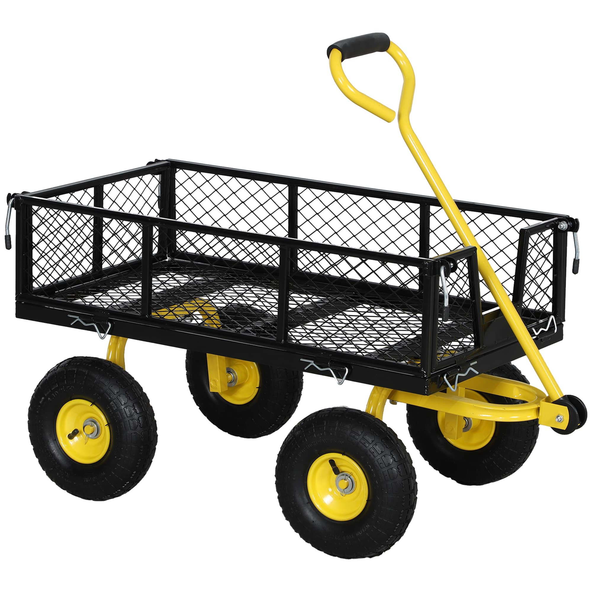 Outsunny Chariot de jardin chariot de transport 4 roues côtés amovibles transformable en plateau 104 x 54 x 51 cm noir et jaune