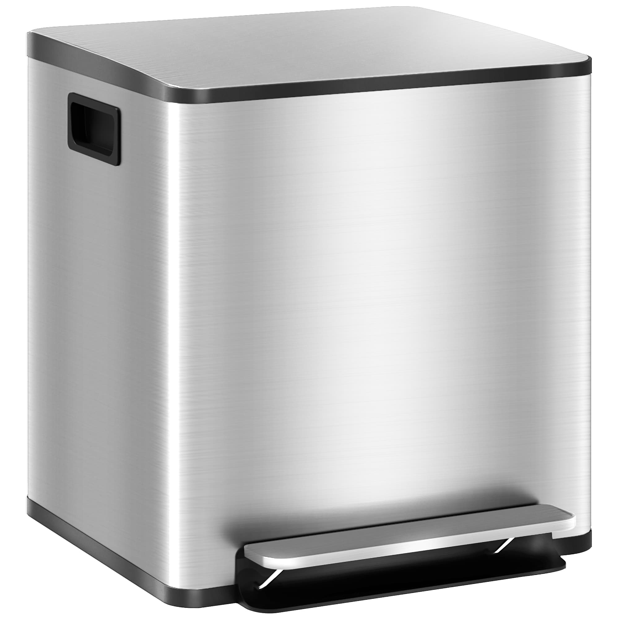 HOMCOM Poubelle de cuisine 2 compartiments de 2 x 15L, avec pédale, en acier inoxydable, couvercle à fermeture douce