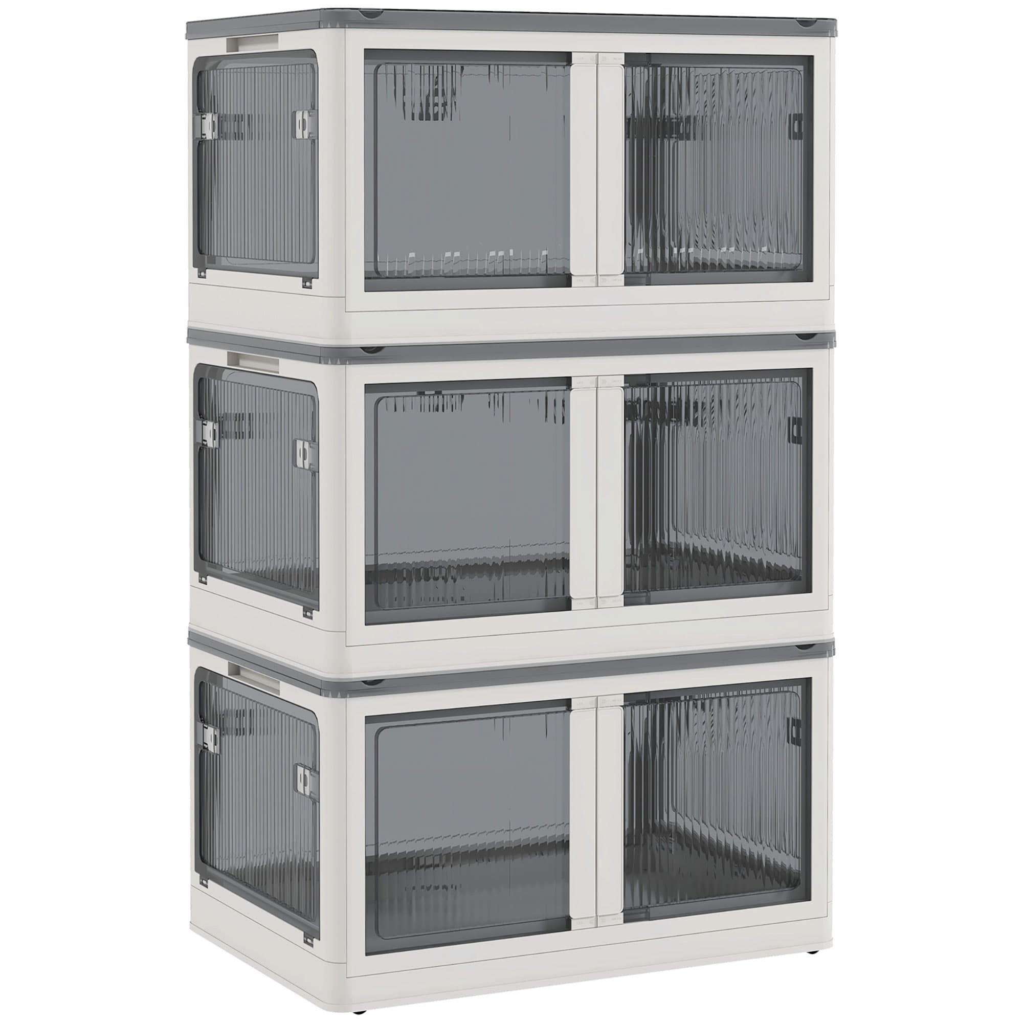 HOMCOM 69L Boîtes de rangement pliables et empilables en plastique avec couvercle et 4 roulettes, accès à 5 côtés, blanc
