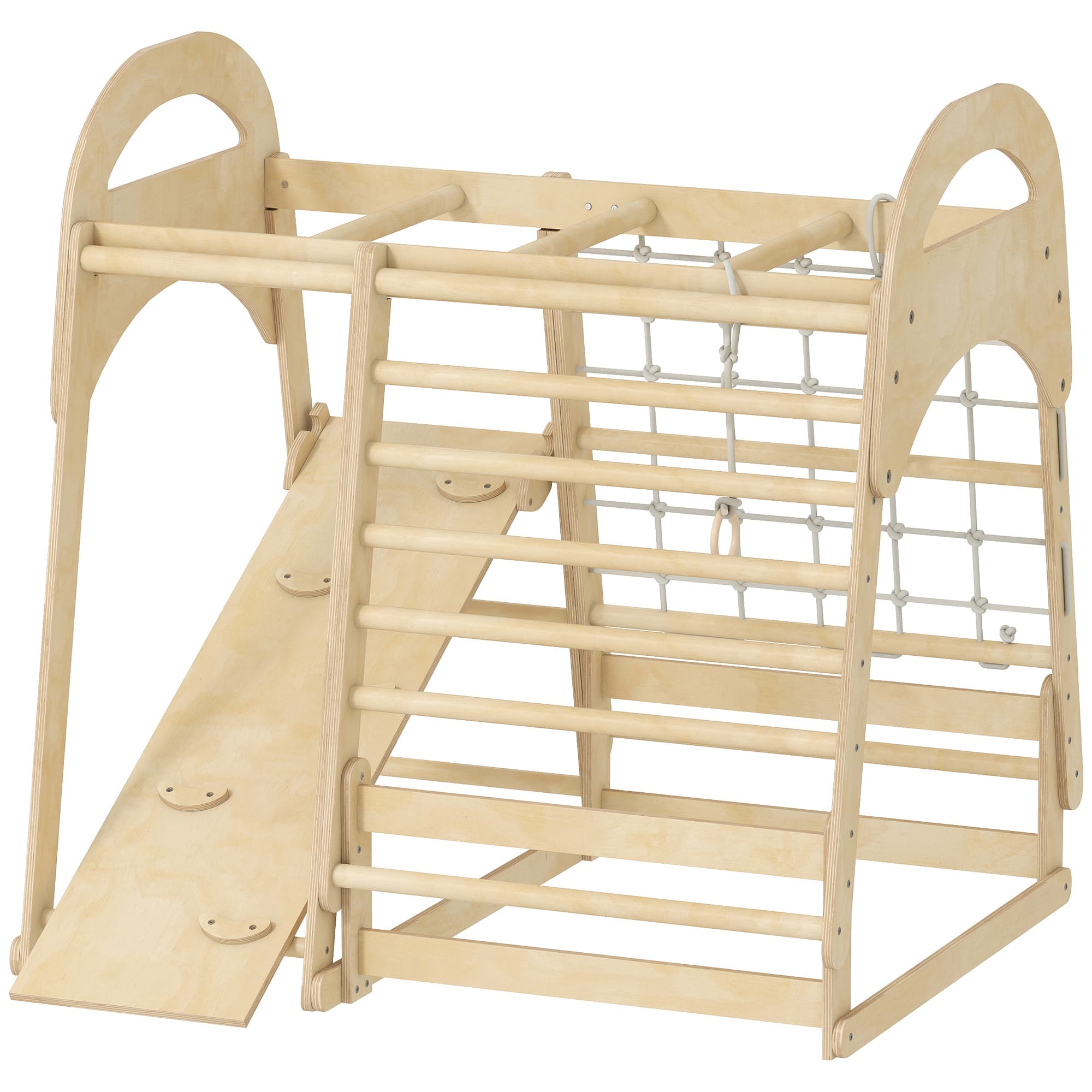 AIYAPLAY Module d'escalade intérieur, design 6-en-1, toboggan, barres d'escalade, mur d'escalade, échelle, filet d'escalade, 3-6 ans, bois