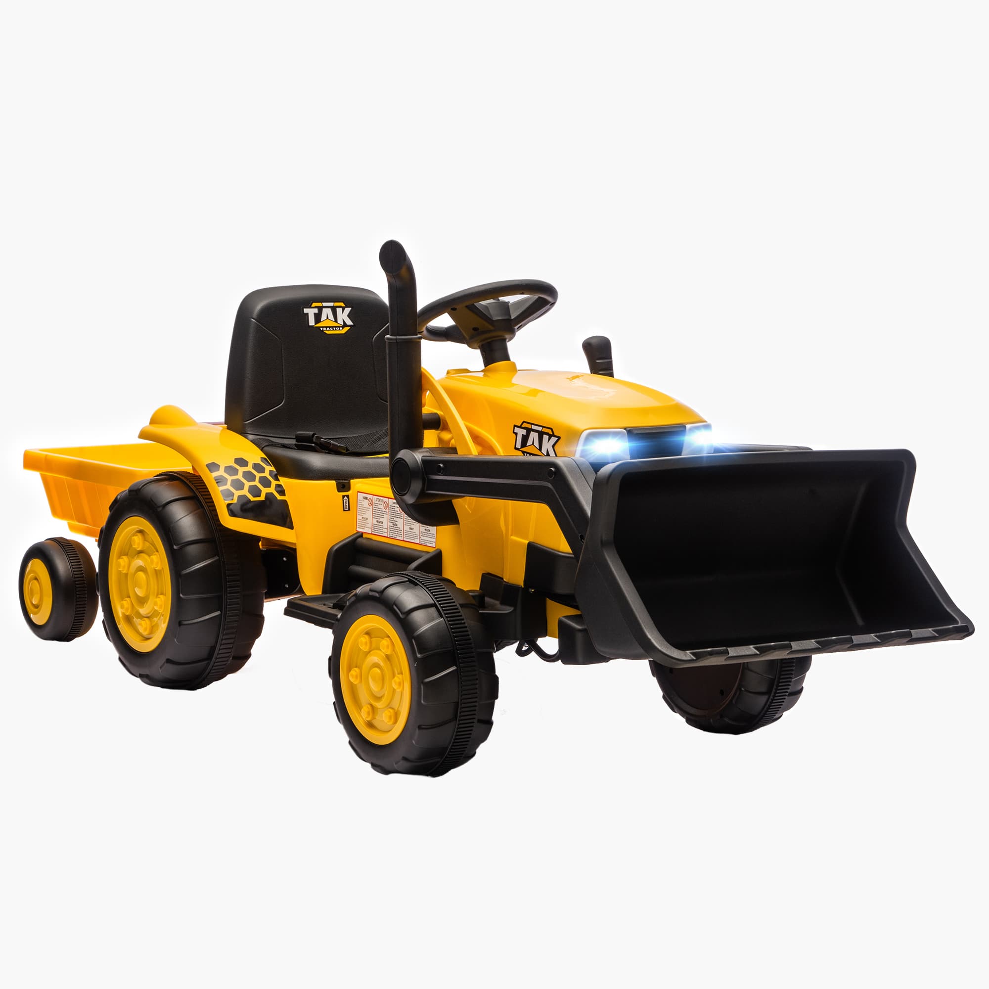 AIYAPLAY Pelleteuse Électrique pour Enfants 12V avec Benne, Remorque et Télécommande, Âge 3-8 Ans, Jaune