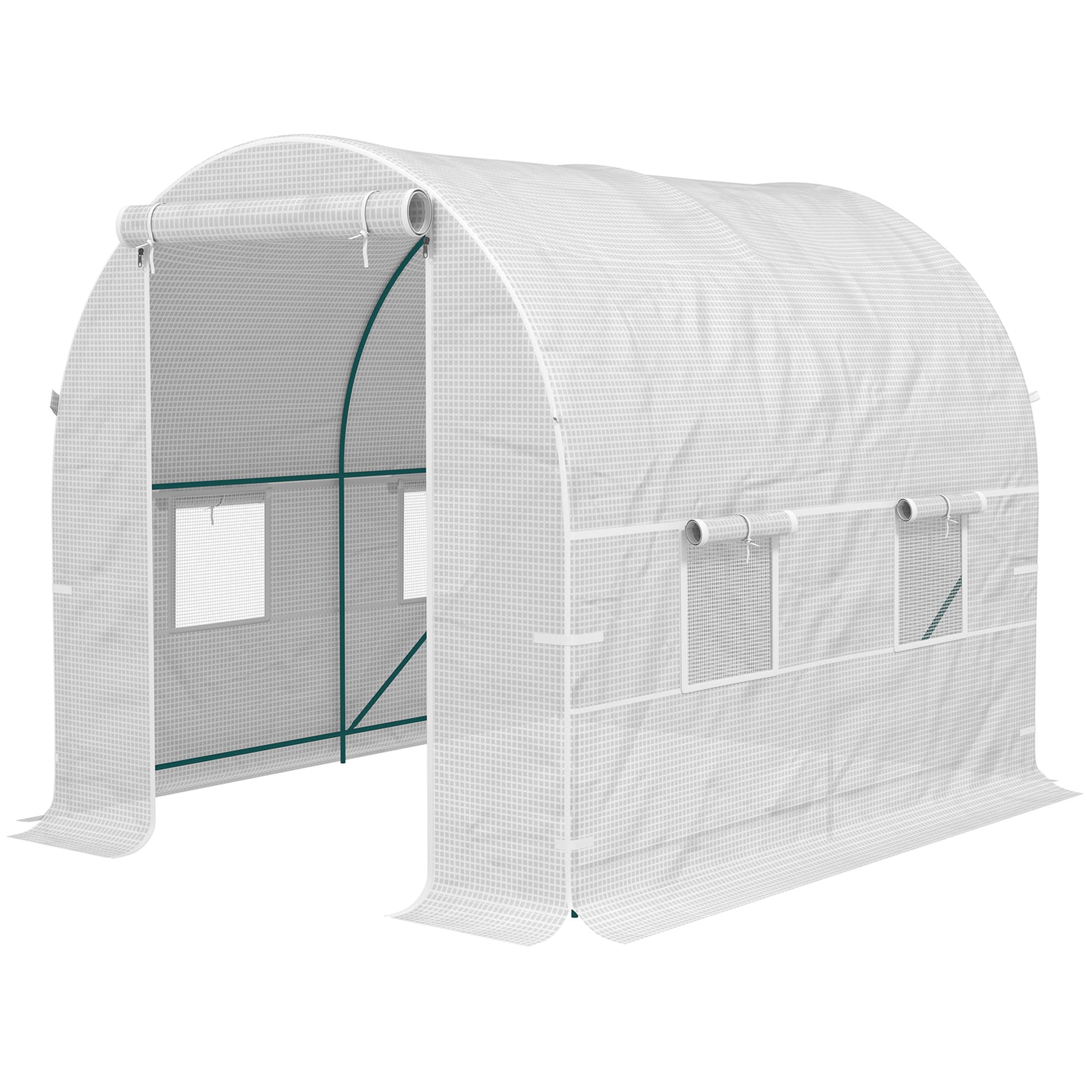 Outsunny Serre de jardin tunnel avec châssis en acier et 4 fenêtres en PE 2,5x2x2 m, Blanc
