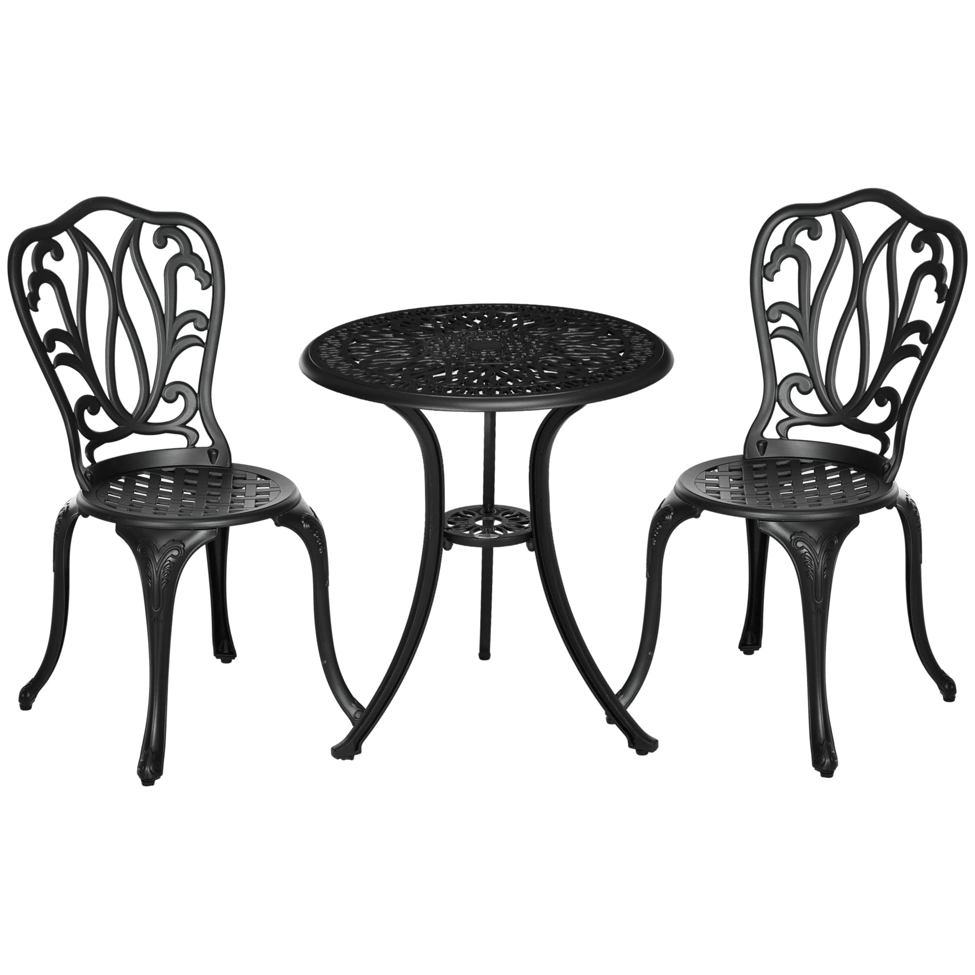 Outsunny Ensemble Salon de Jardin 2 Places 2 chaises + Table Ronde style charme rétro en fonte d'aluminium, noir