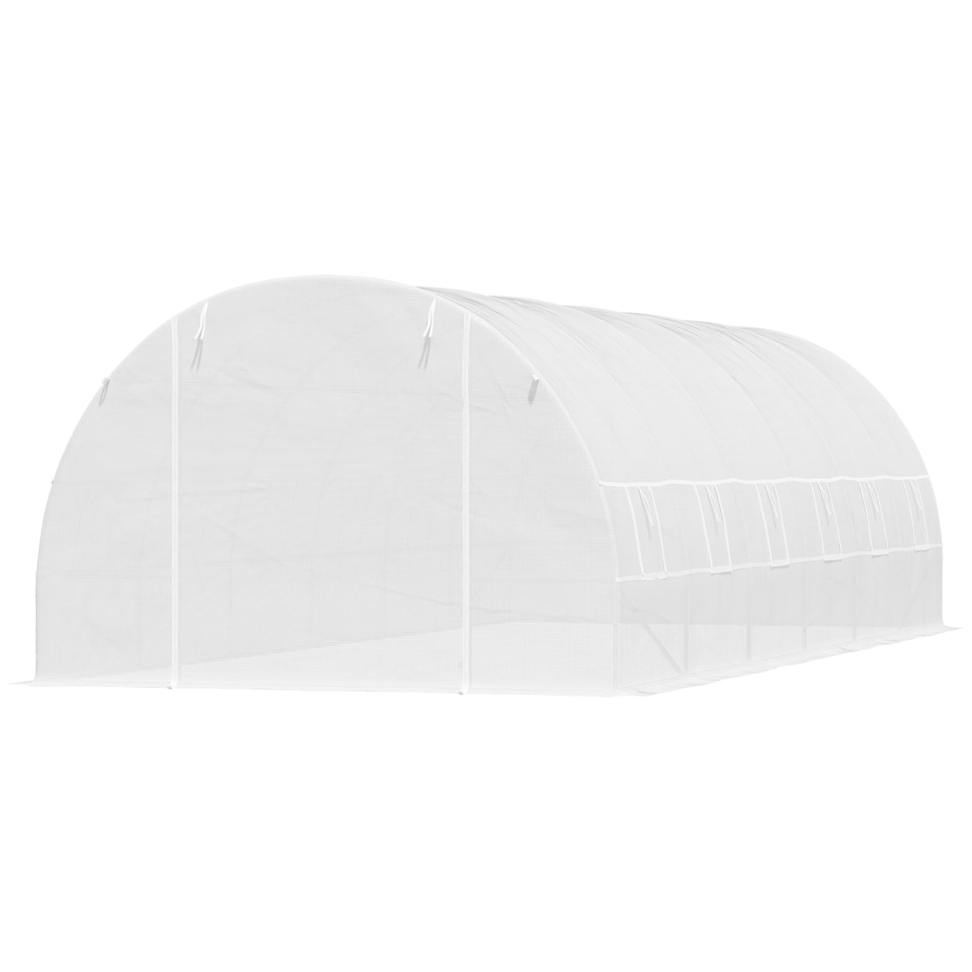 Outsunny Serre tunnel 8x3x2 m avec revêtement plastique et acier renforcé, Blanc