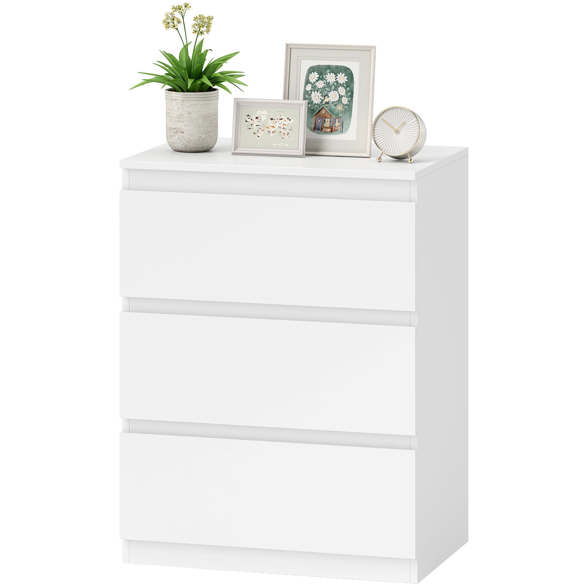 HOMCOM Commode 3 tiroirs, pour salon, chambre, couloir, panneau de particules, Blanc