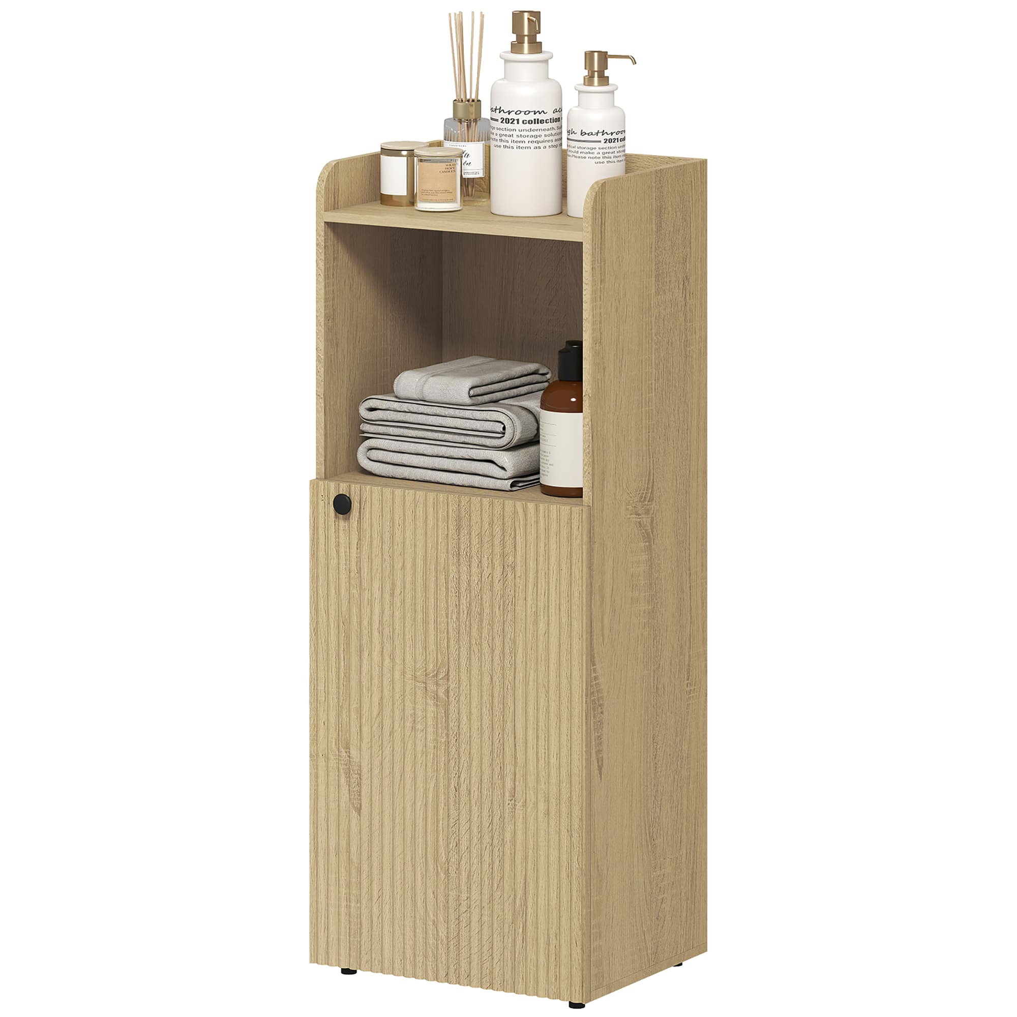 HOMCOM Armoire de salle de bains Niche avec placard, étagère ouverte, étagère réglable, armoire de bain, 40 x 31 x 104 cm, Chêne jaune