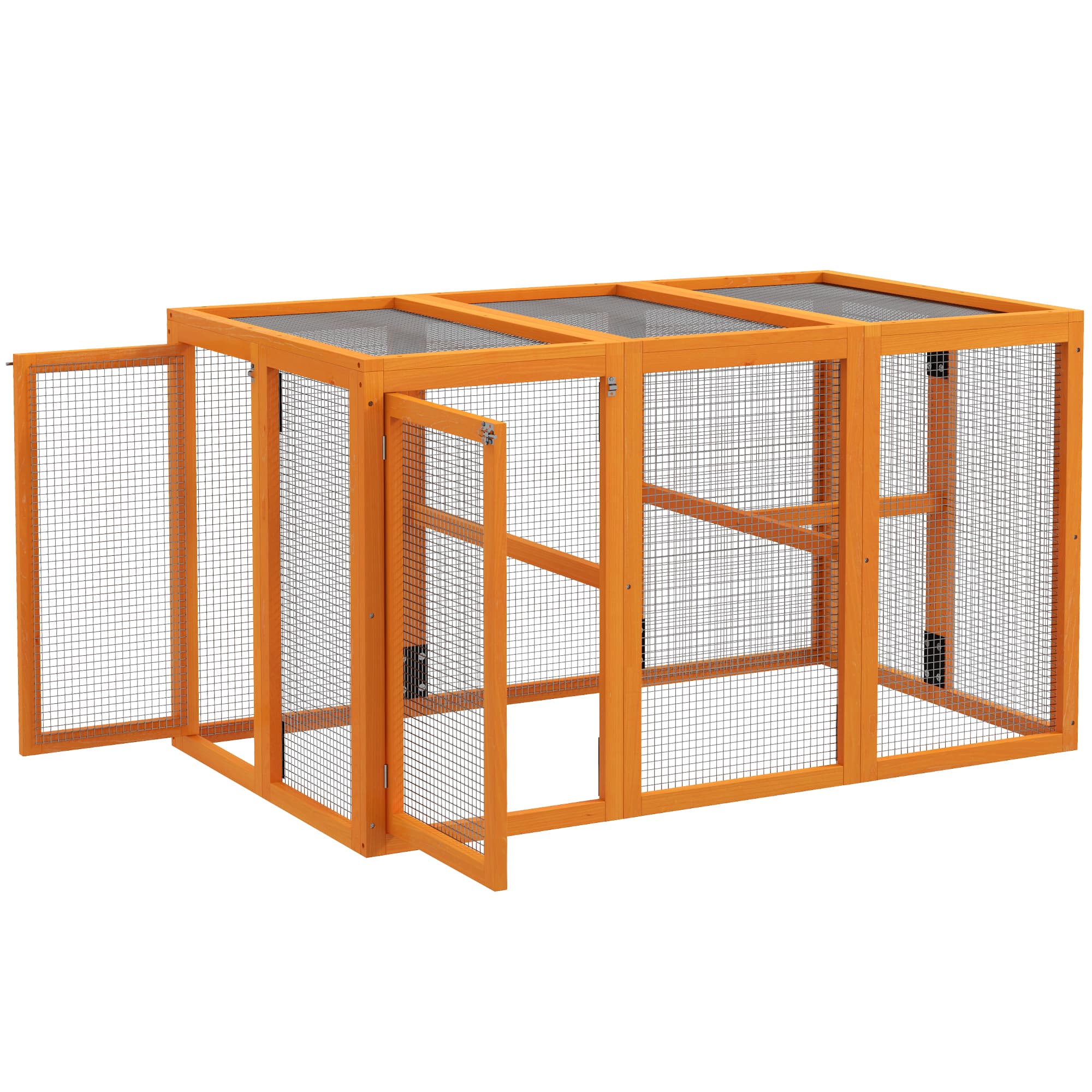 PawHut Poulailler pour 1-3 poules, structure en bois, grillage en acier, design extensible, perchoirs en bois, Orange
