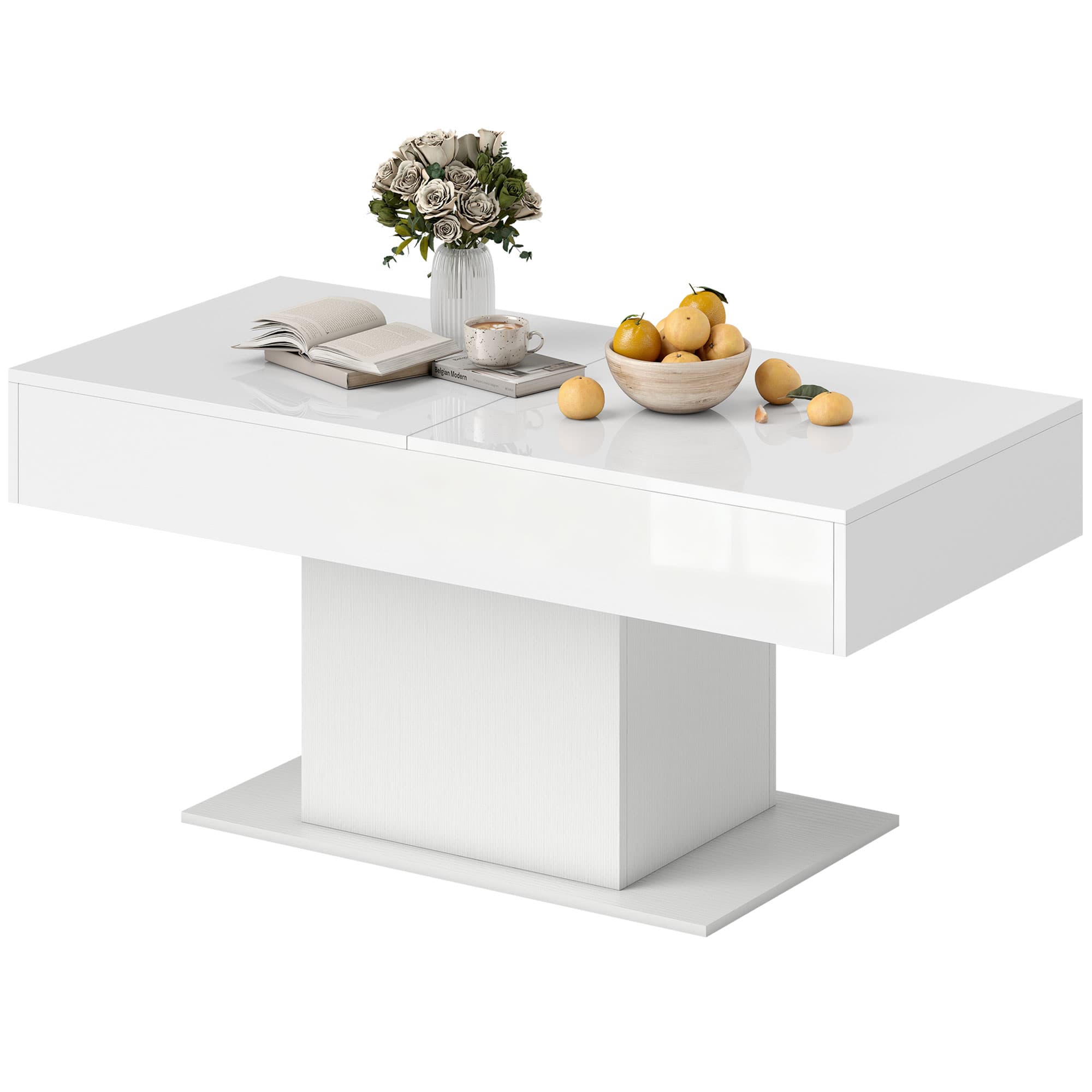 HOMCOM Table basse extensible avec compartiment de rangement moderne, 108-178.5x53x49 cm, Blanc laqué