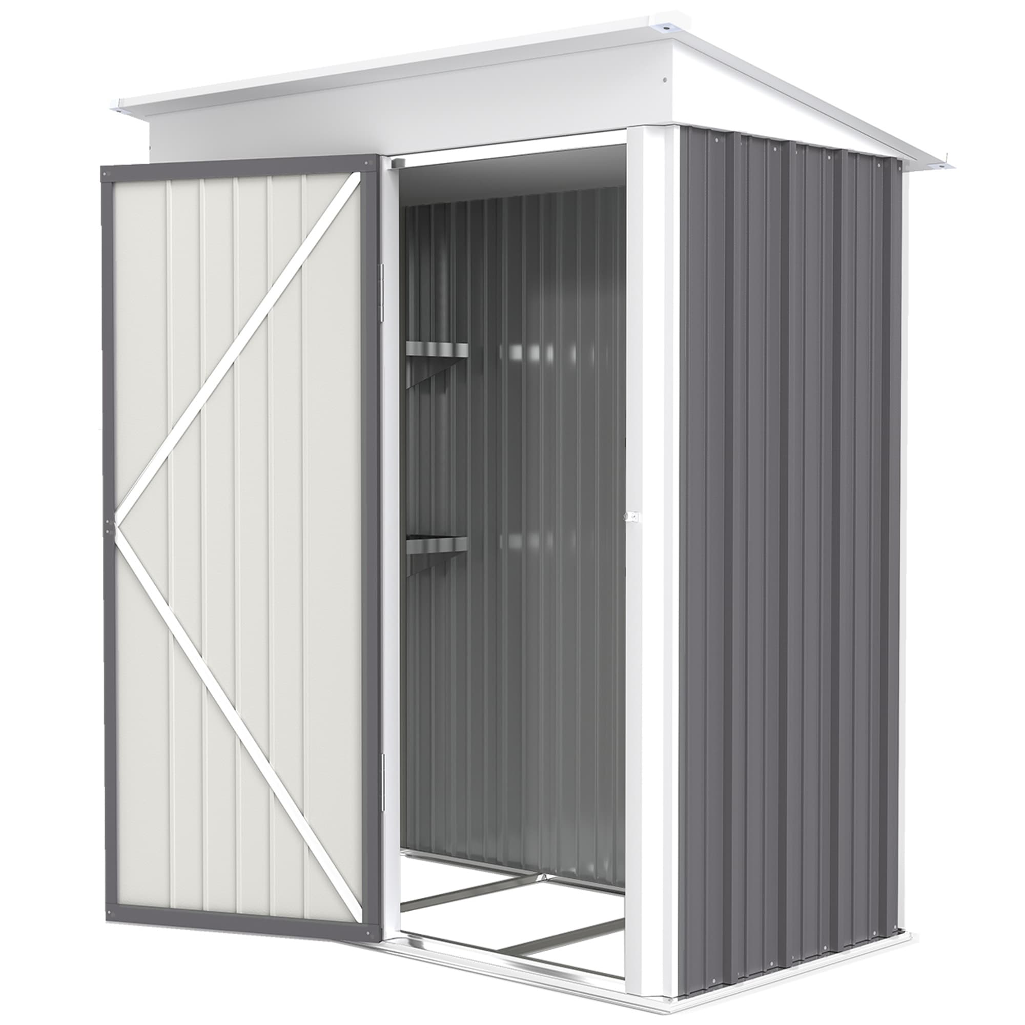 Outsunny Abri de jardin, abri extérieur en acier ondulé, design mural, étagères réglables, porte verrouillable, gris