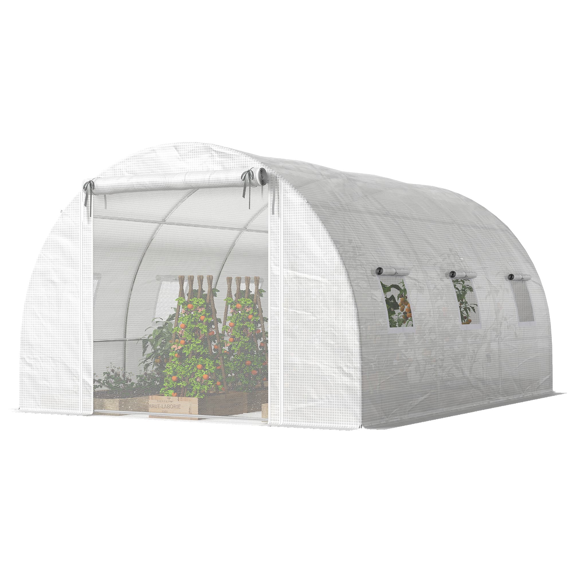 Outsunny Serre en bâche, housse en plastique, porte moustiquaire, tiges de support, blanc