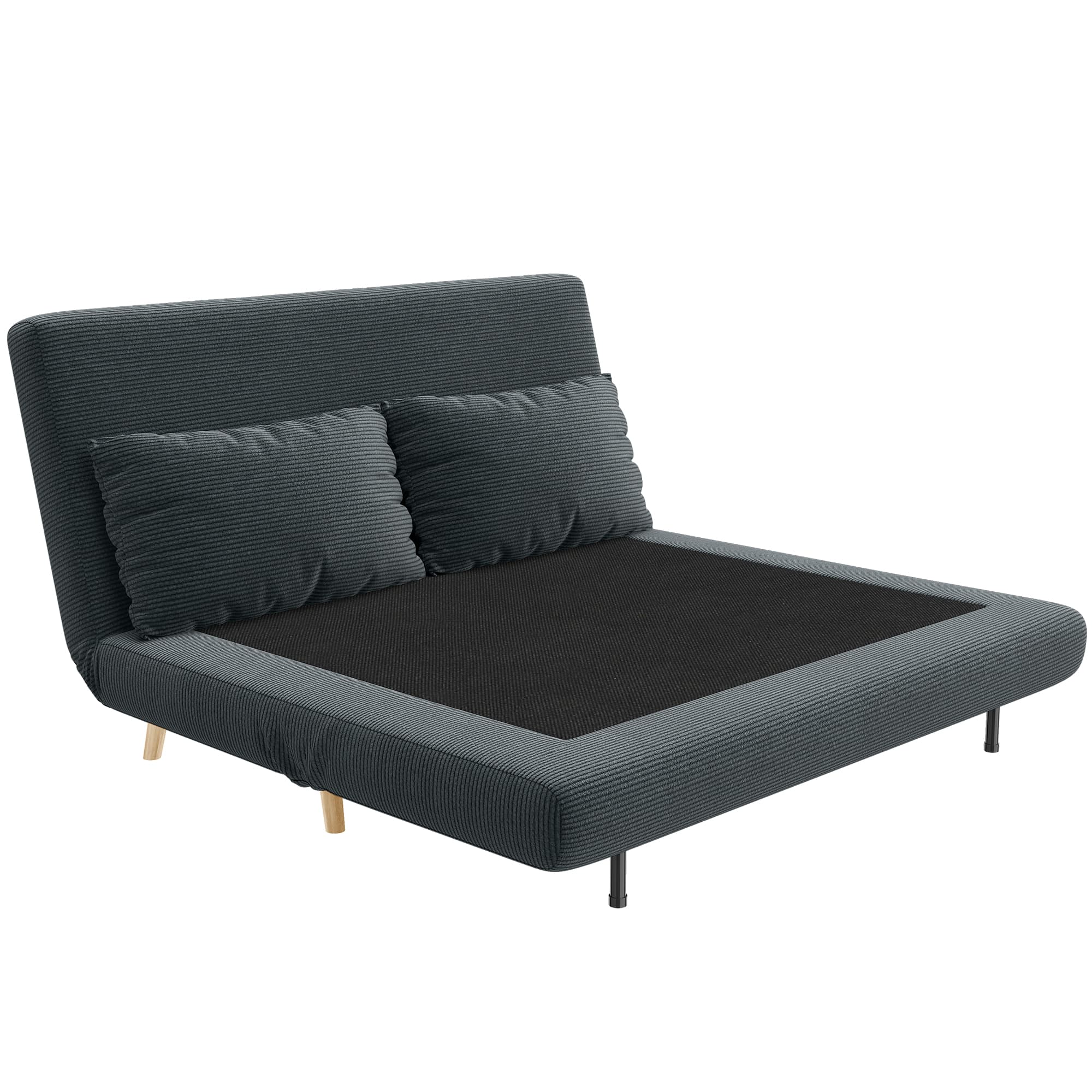 HOMCOM Canapé-lit, lit d'appoint, dossier réglable en 3 positions, effet velours côtelé, jusqu'à 120 kg, 141 x 90 x 81 cm, gris foncé
