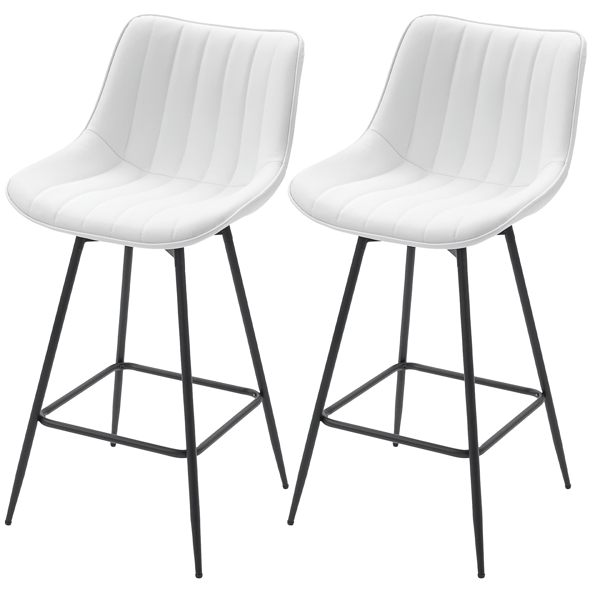 HOMCOM Jeu de 2 tabourets de bar, chaises de bar pivotantes 360° revêtement en cuir synthétique avec dossier et repose-pieds blanc