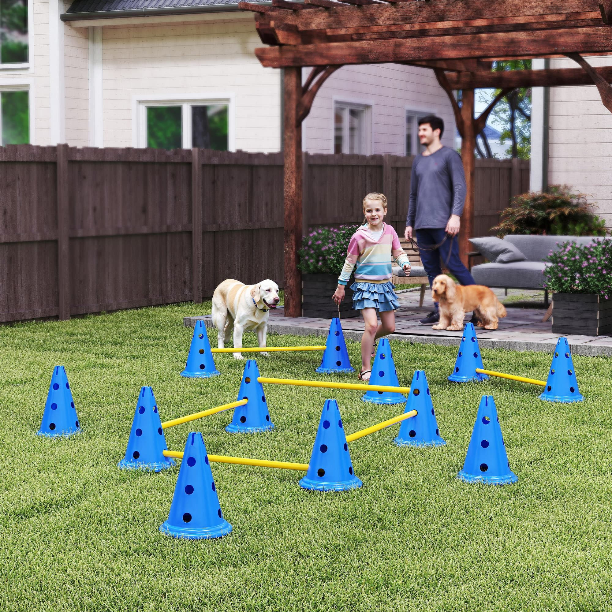 PawHut Ensemble Agility pour chiens 6 pièces Équipement d'agility pour dressage Kit de haies emboîtables avec 12 cônes 6 haies Sac de transport