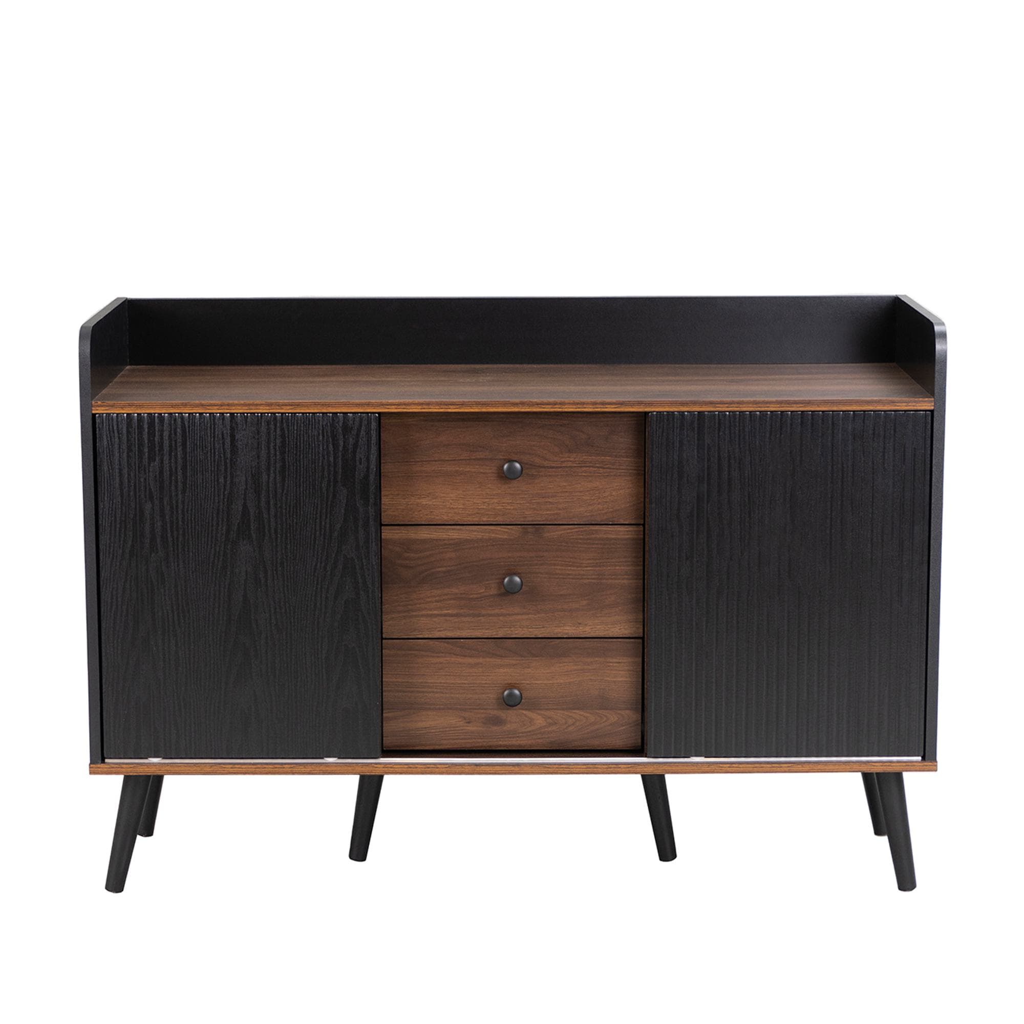 Buffet avec 3 tiroirs, portes coulissantes à rayures, 117,5x39,5x80 cm, Noir