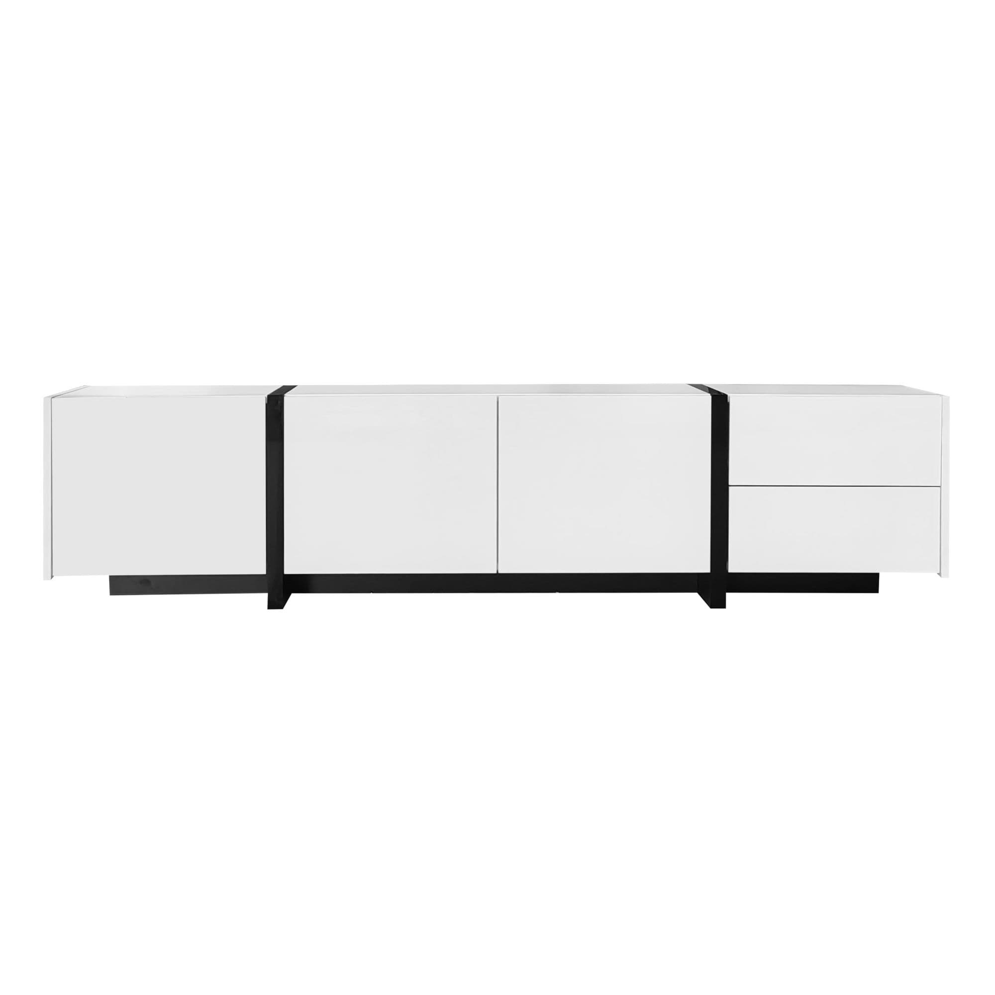 Meuble TV avec rangement bas, bande LED, 170x30x39 cm, Blanc