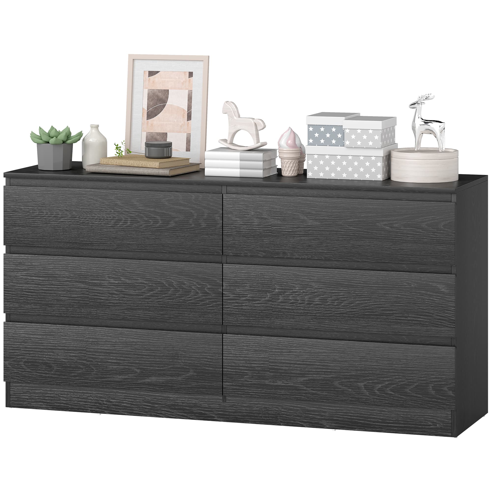 HOMCOM Commode de chambre 6 tiroirs Commode pour salon bureau Style moderne 140x40x71 cm Noir veiné