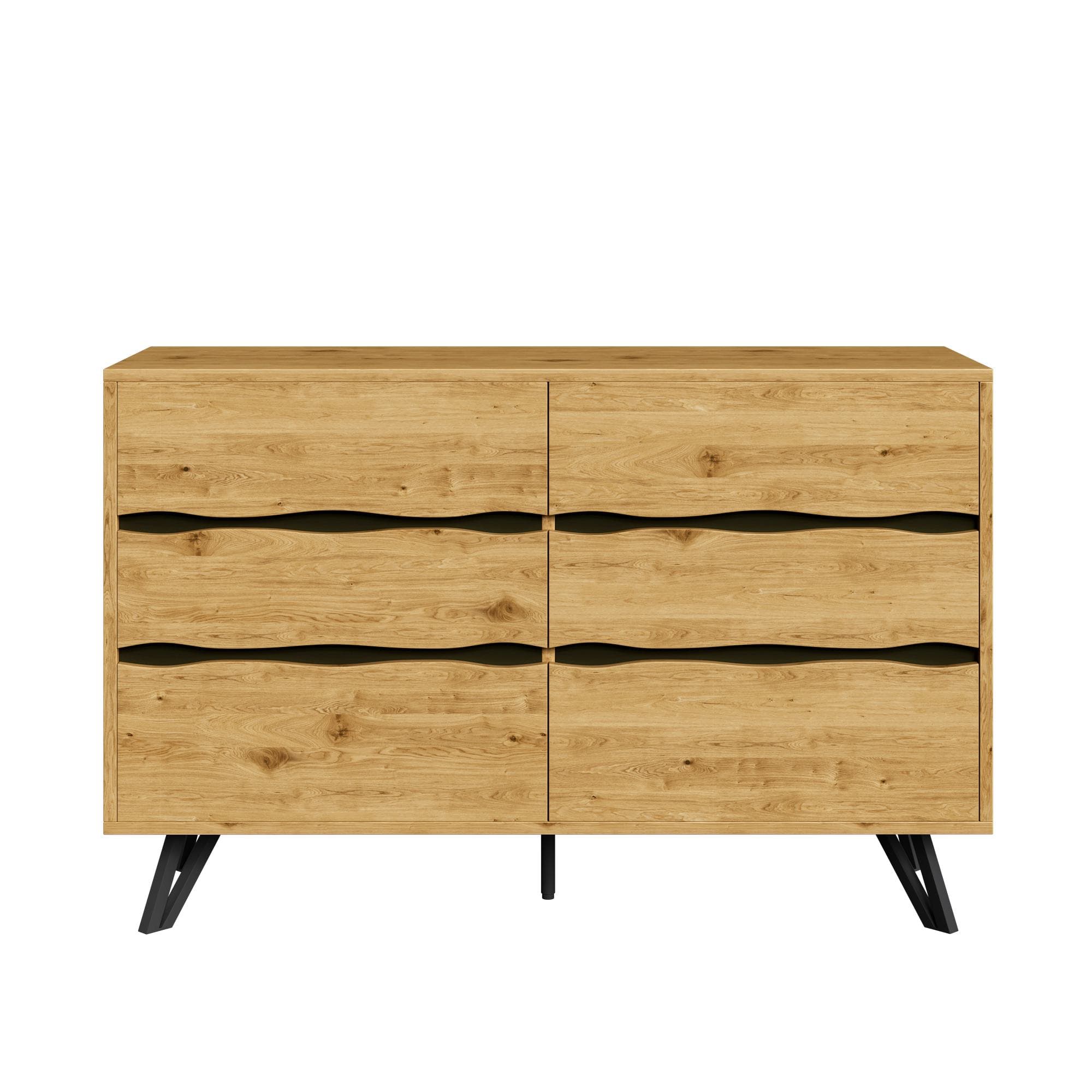 Buffet moderne avec 6 tiroirs, pieds en métal, grand espace de rangement, 120x40x75,5 cm, Couleur naturelle
