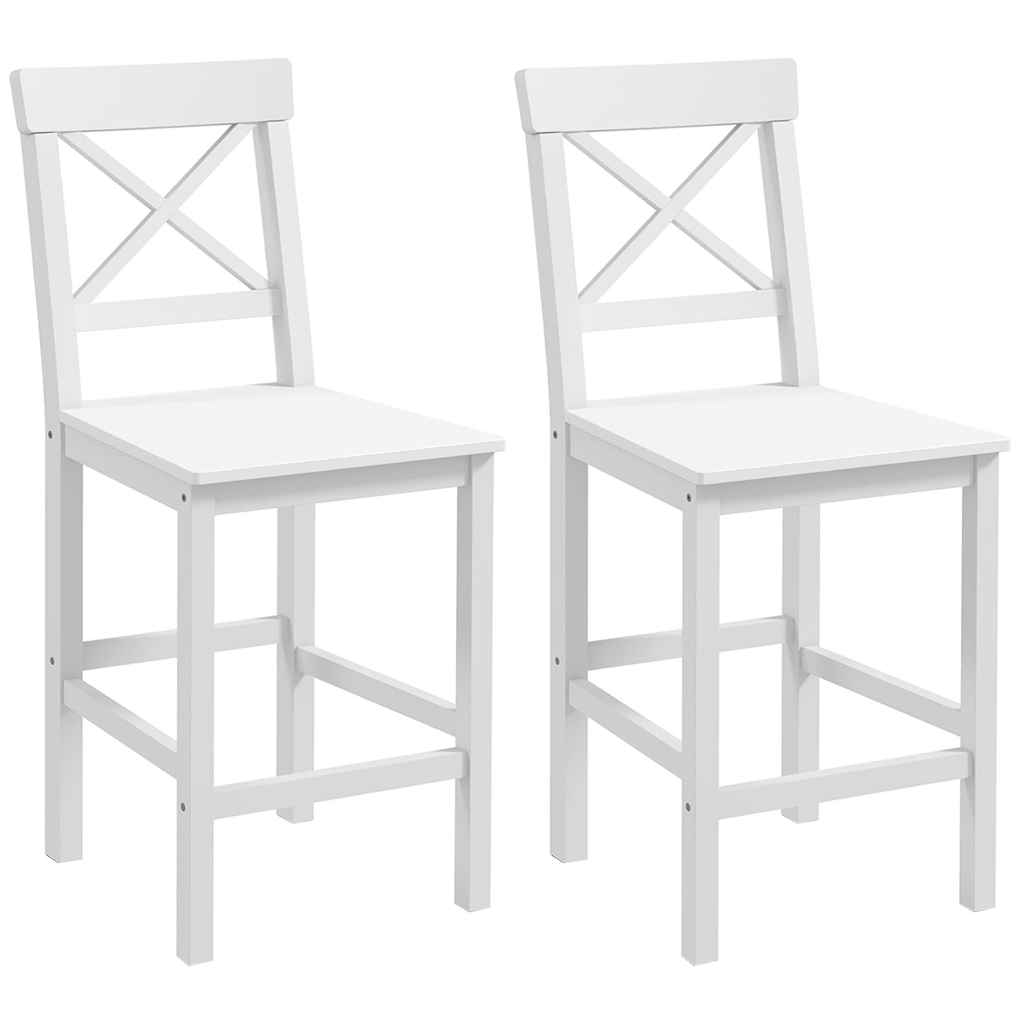 HOMCOM Lot de 2 chaises hautes, chaises de bar style campagne chic en bois hauteur 60 cm avec repose-pieds, blanc