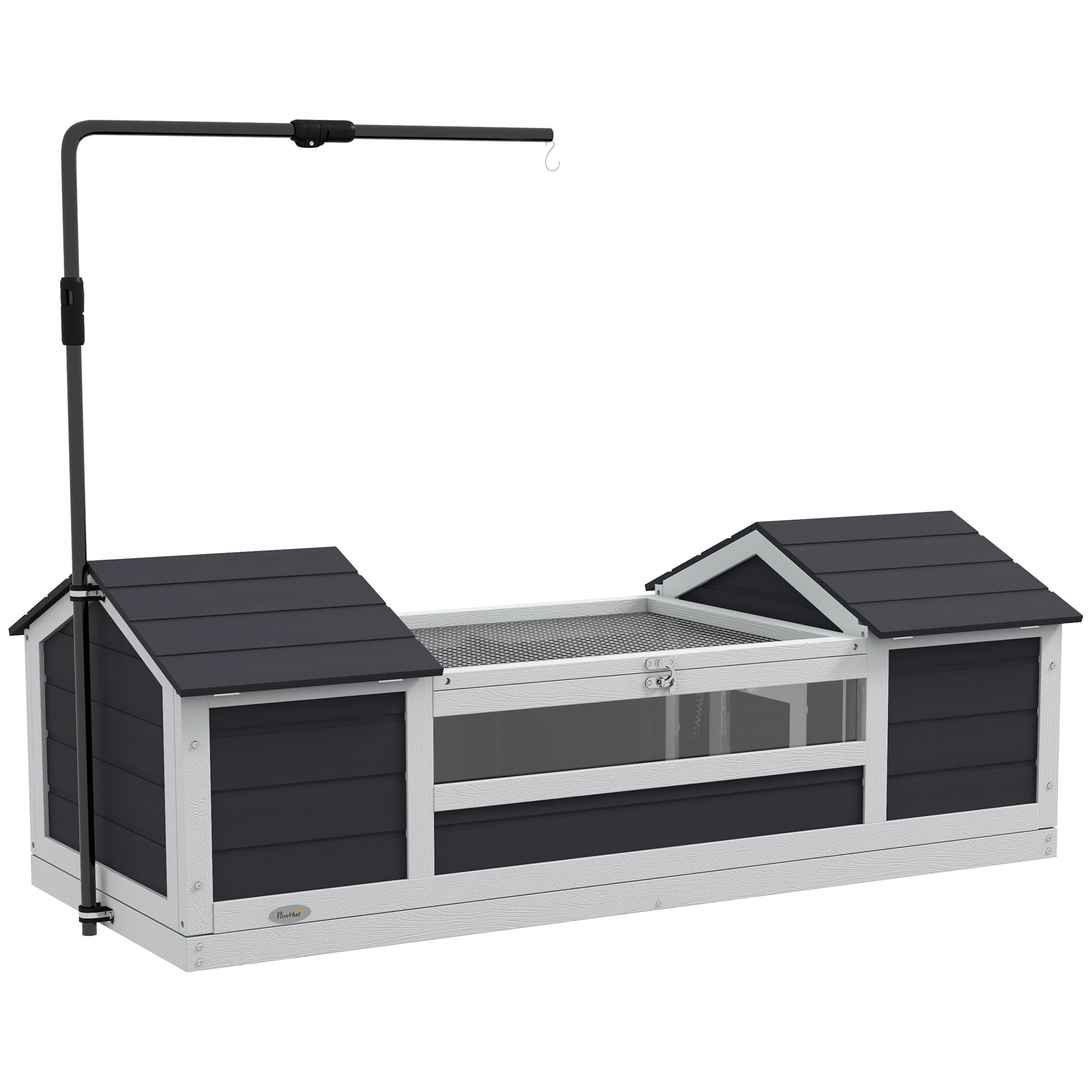 PawHut Maison tortue terrestre extérieure enclos tortue 2 niches support de lampe réglable bois massif 120 x 56,5 x 43 cm gris