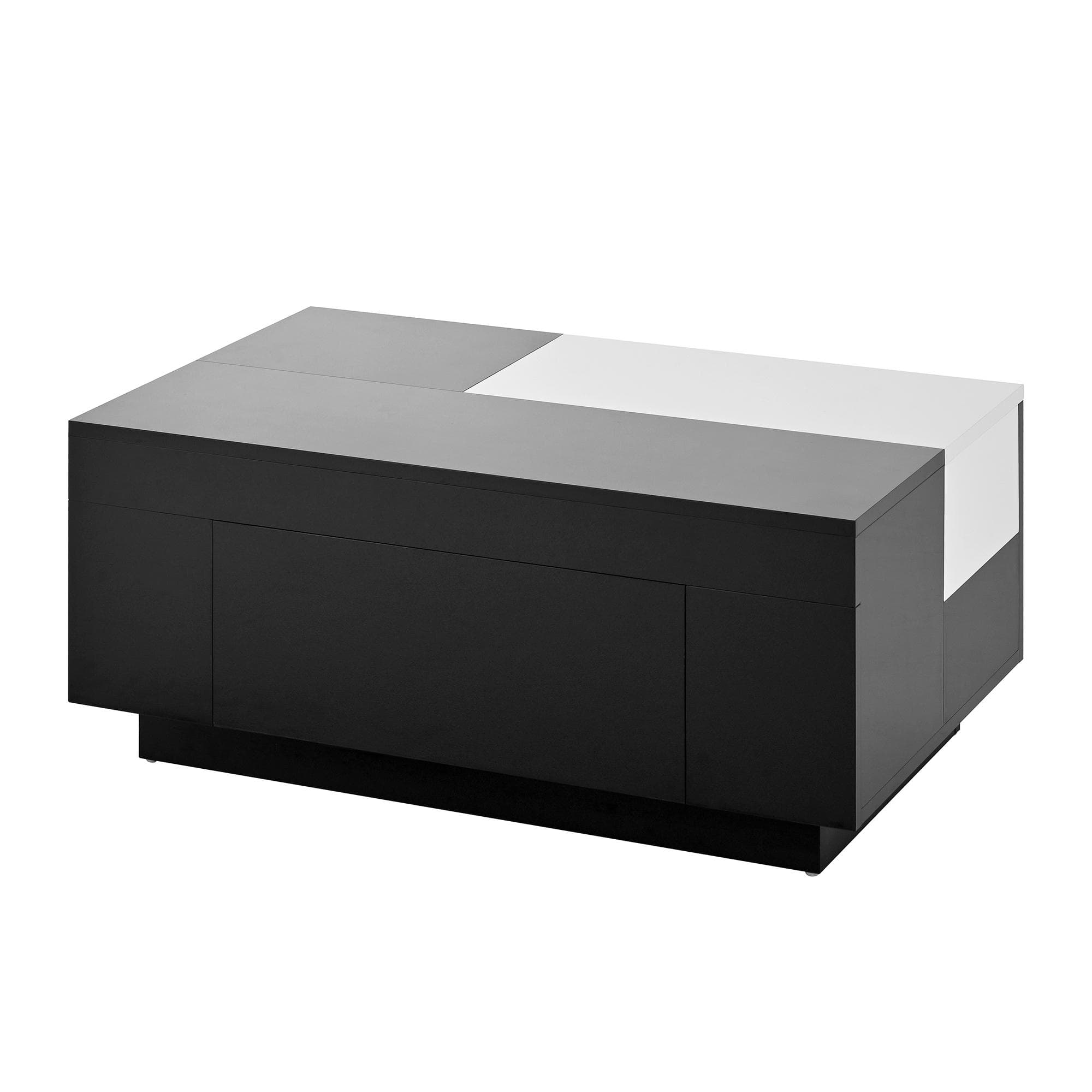 Table basse avec éclairage LED, plateau extensible et rangement, 80x50x35,5 cm, Blanc+Noir