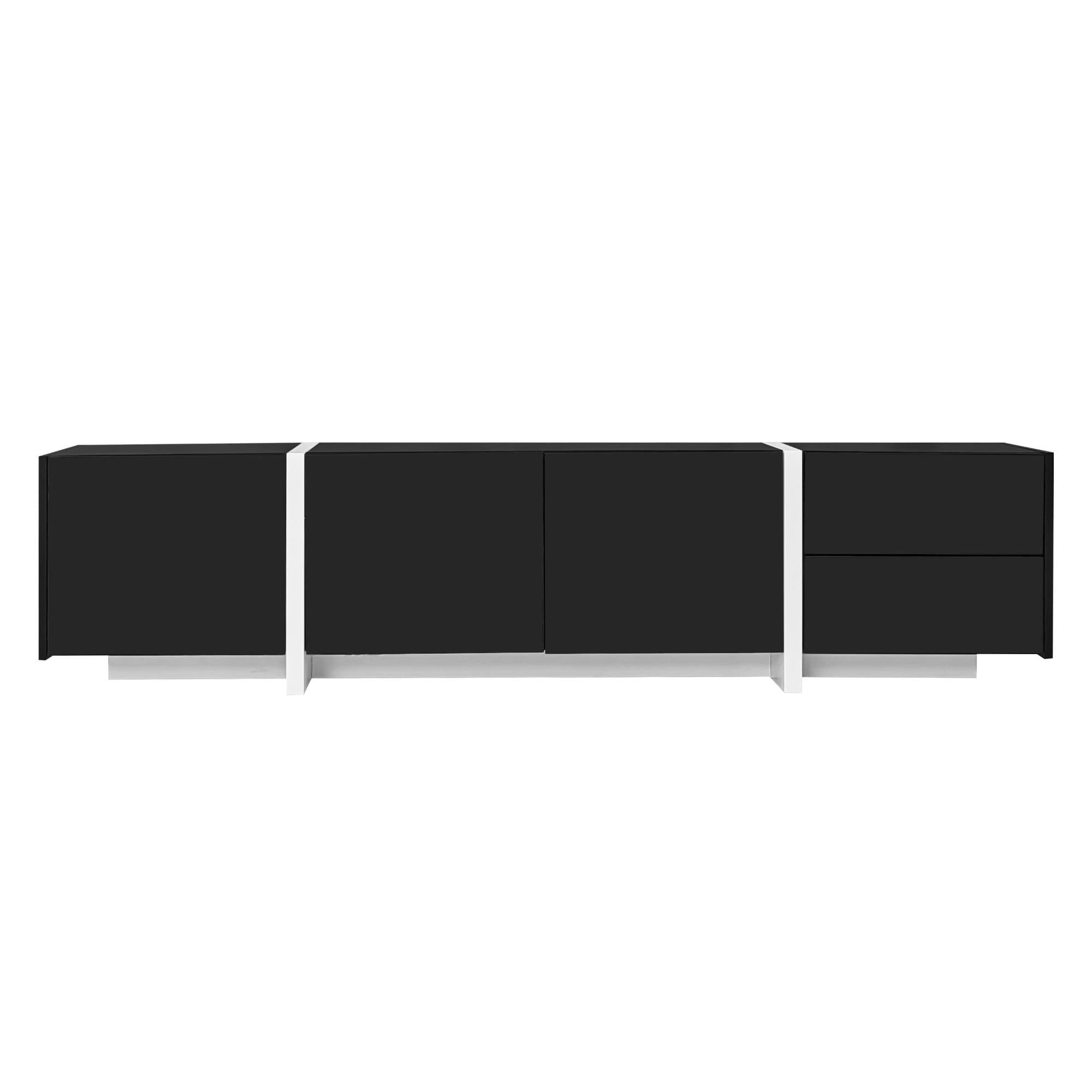 Meuble TV avec rangement bas, bande LED, 170x30x39 cm, Noir