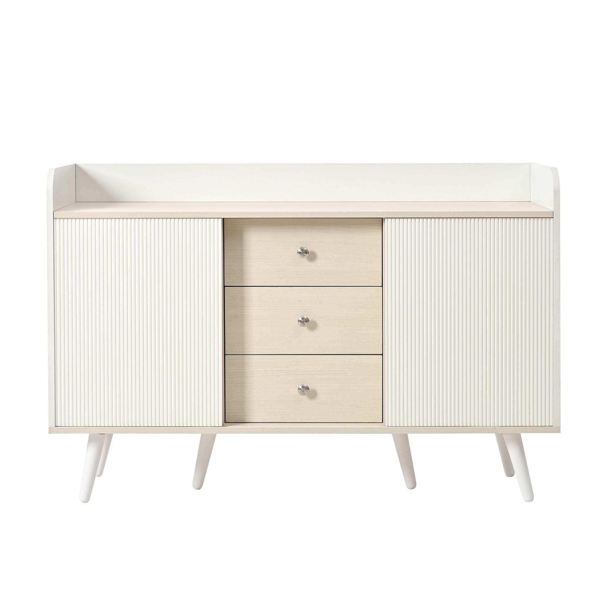 Buffet avec 3 tiroirs, portes coulissantes à rayures, 117,5x39,5x79 cm, Blanc