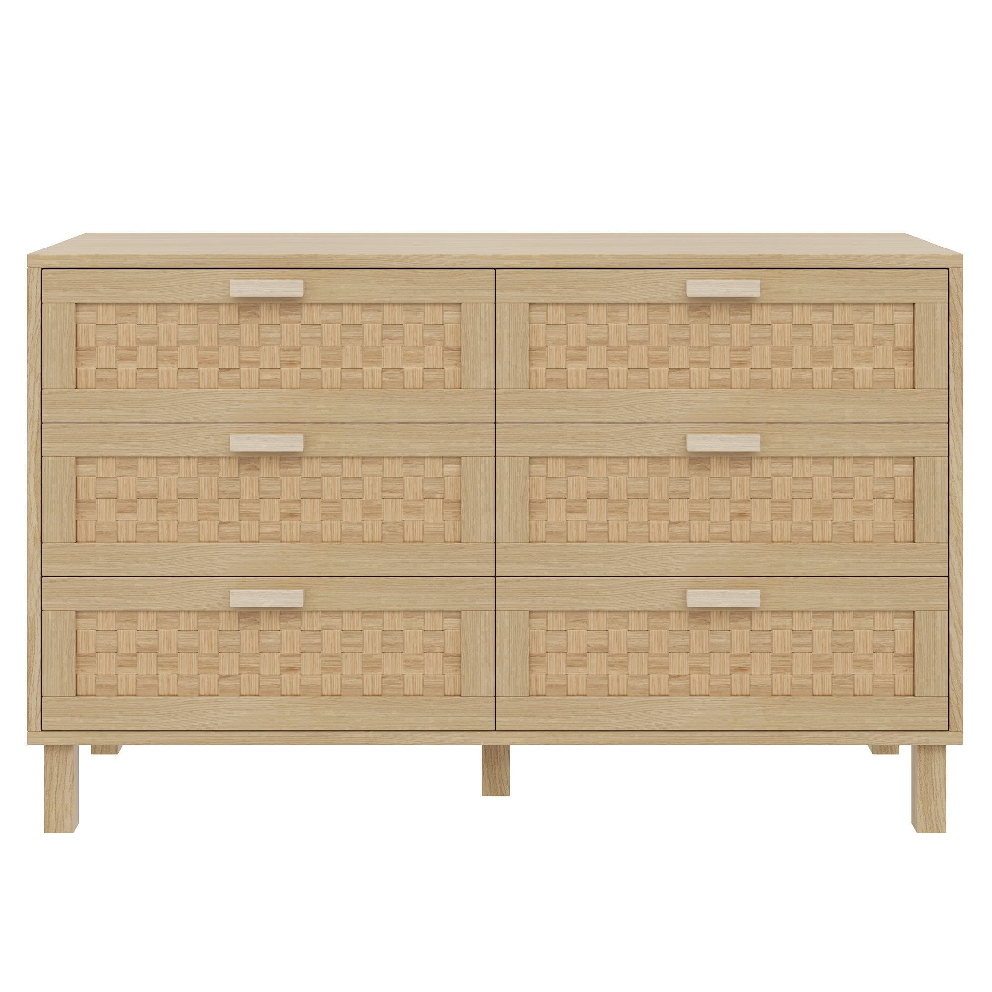 Buffet avec six tiroirs en rotin, meuble de chambre polyvalent avec grand espace de rangement, 120x40x75 cm, Couleur naturelle