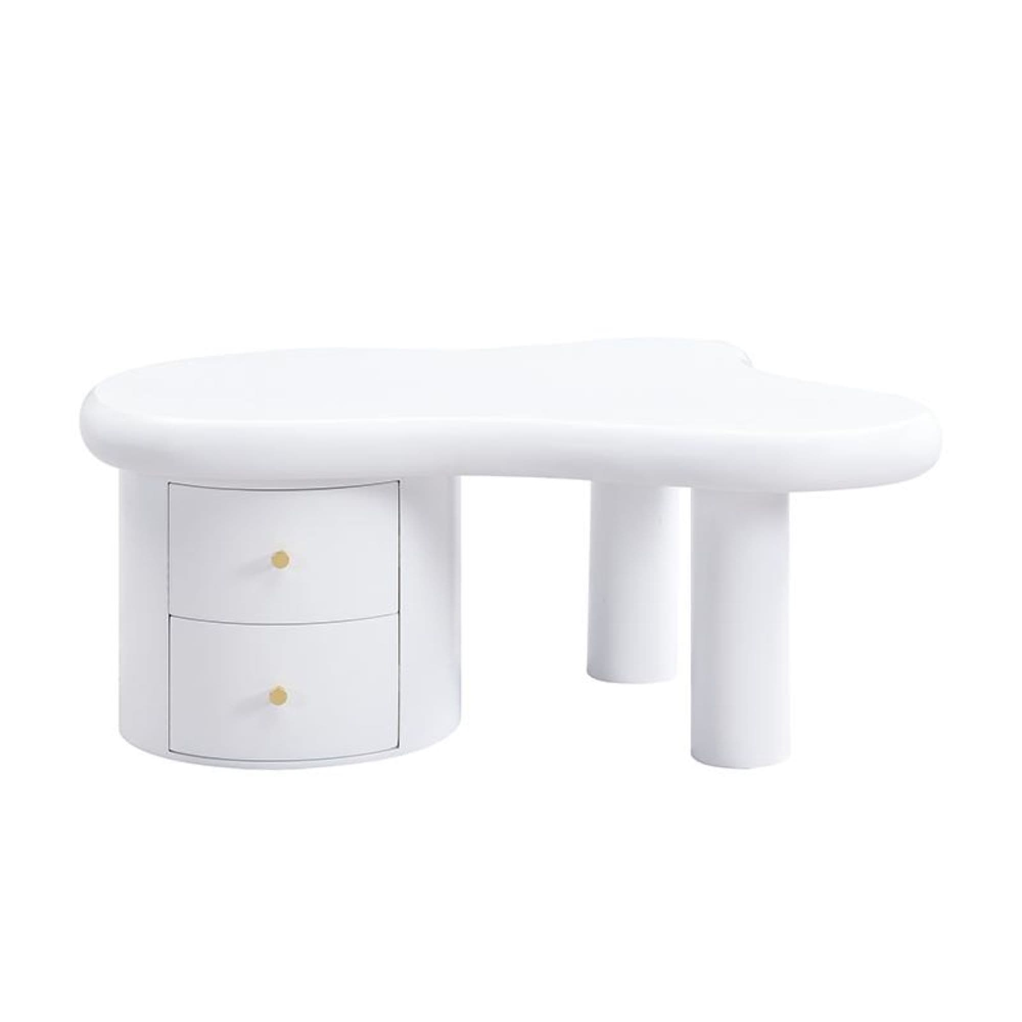 Table basse à forme irrégulière, 2 tiroirs, 97x64x42 cm, Blanc