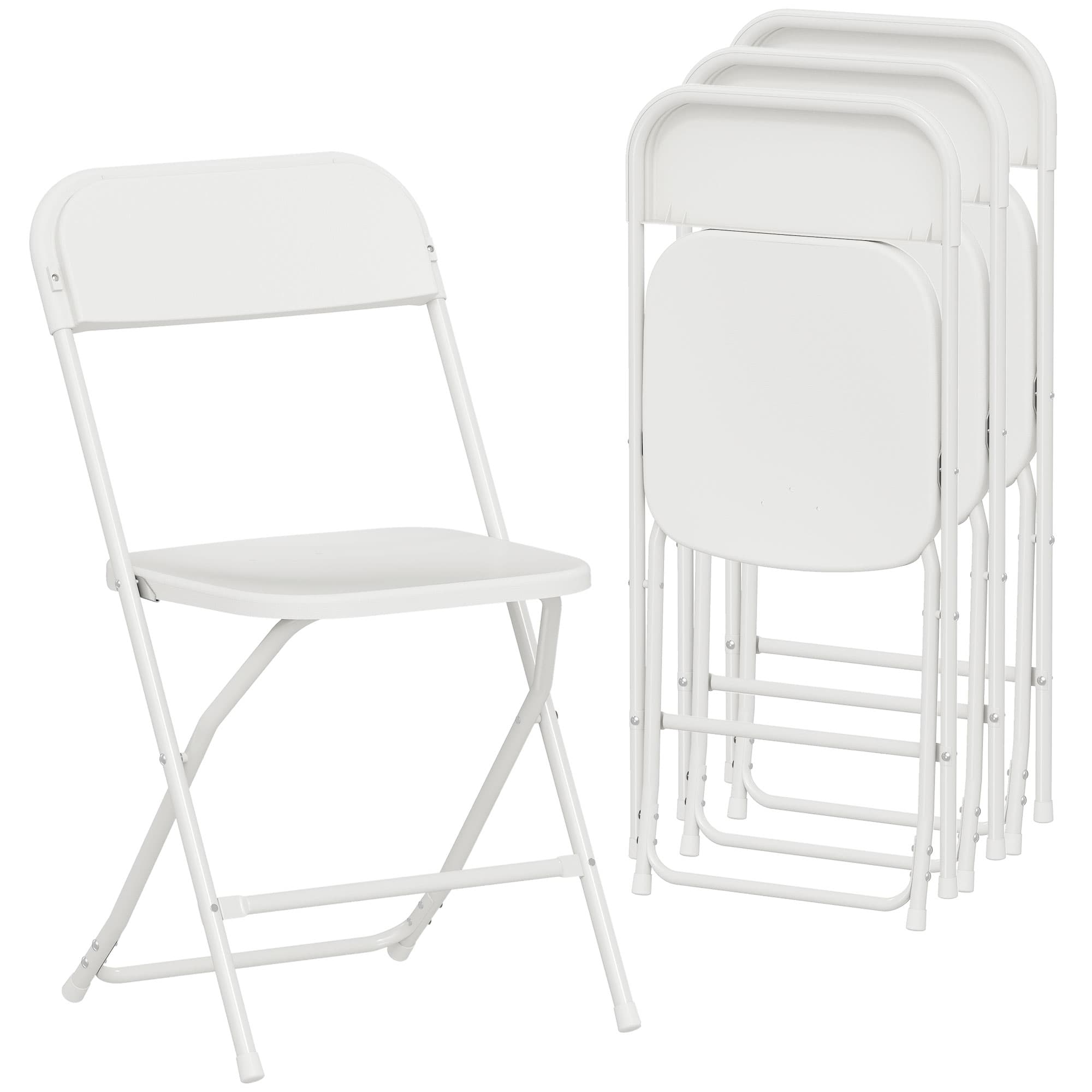 HOMCOM Set de 4 chaises pliantes avec orifices de drainage en plastique et métal, 45x49x79,5 cm, Blanc