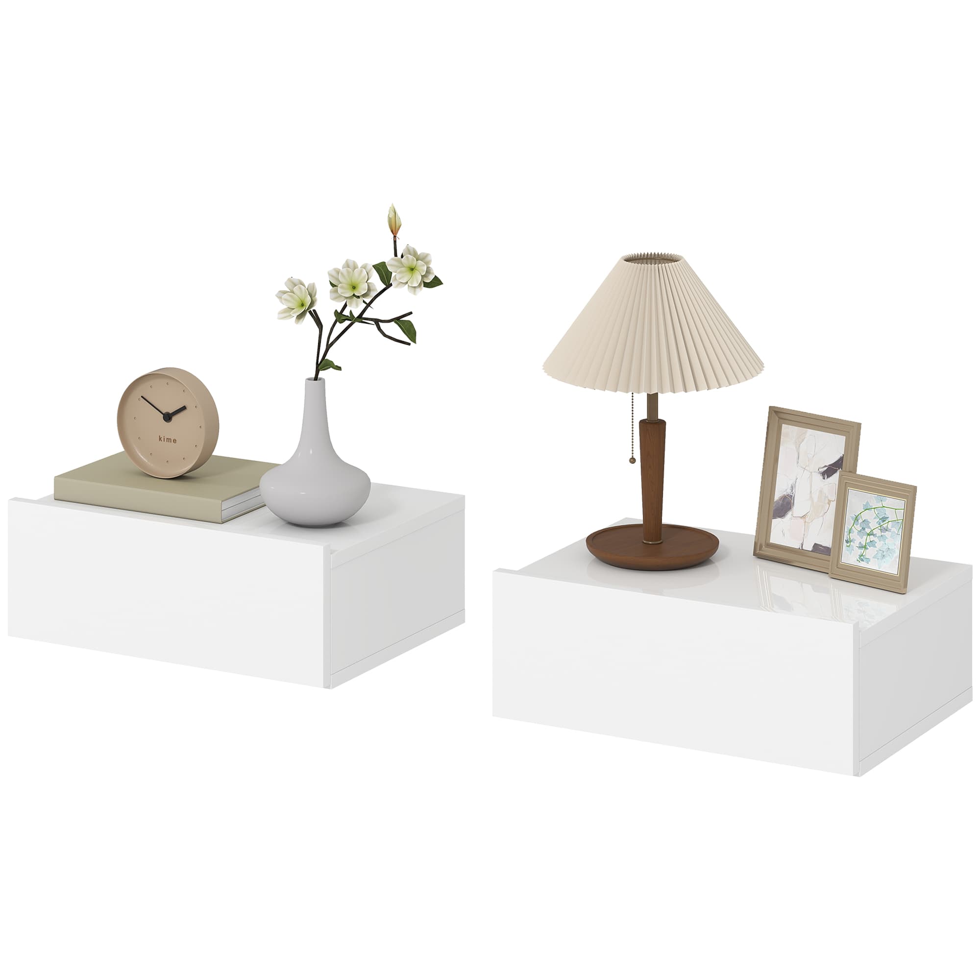 HOMCOM Jeu de 2 tables de chevet flottantes avec 1 tiroir montage mural style moderne pour chambre 40x30x15 cm Blanc