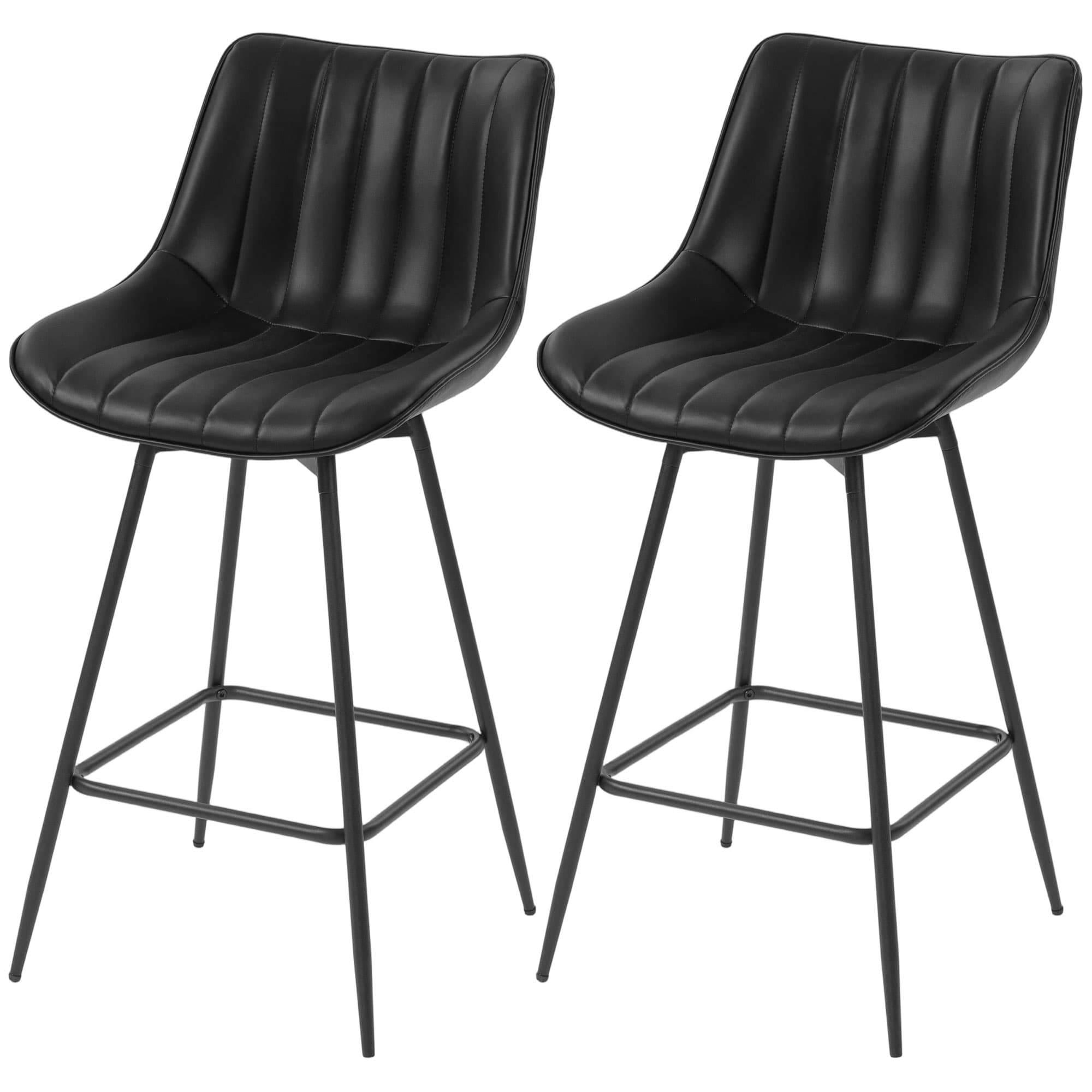 HOMCOM Jeu de 2 tabourets de bar, sièges de bar pivotants 360° revêtus en cuir synthétique avec dossier et repose-pieds noir