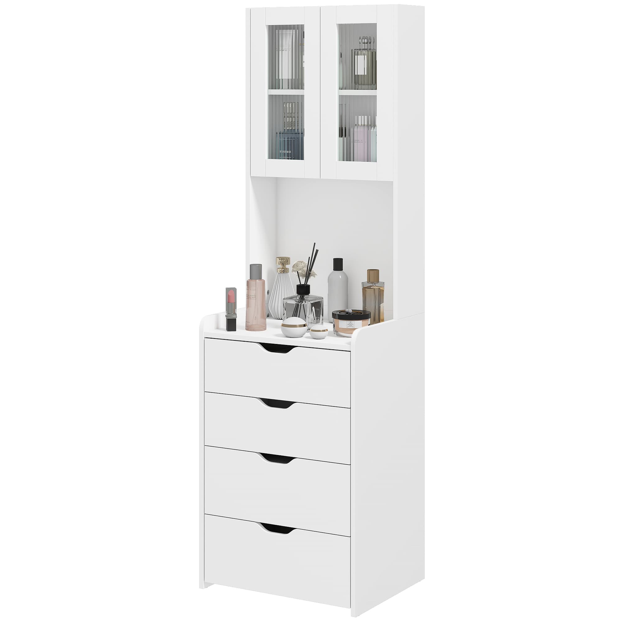 HOMCOM Coiffeuse de maquillage avec éclairage LED 3 couleurs Miroir rabattable et tabouret rembourré 3 tiroirs et étagères Blanc