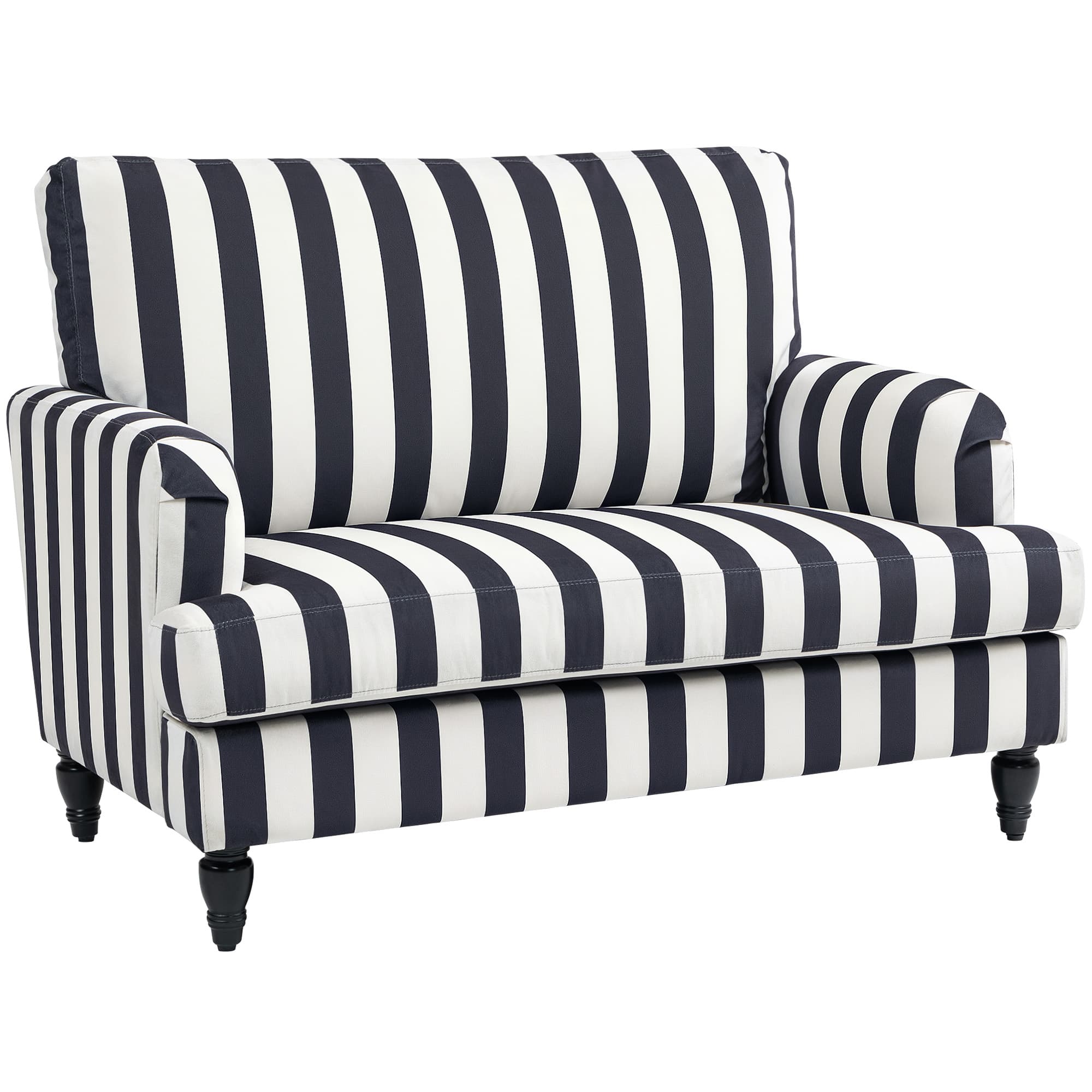 HOMCOM Fauteuil de salon avec assise large en velours à rayures avec ressorts en S, 115x82x82 cm, Noir et Blanc