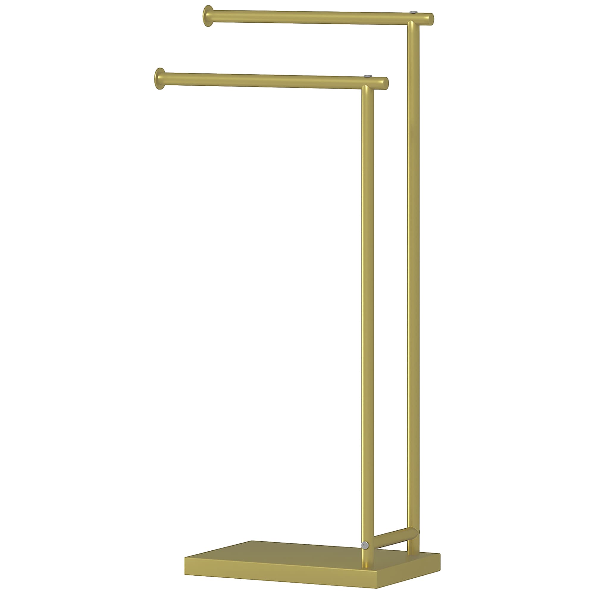 HOMCOM Porte-serviettes sur pied avec 2 barres et cadre métallique Porte-serviettes de salle de bain moderne en forme de L 35,5x20x78 cm Doré