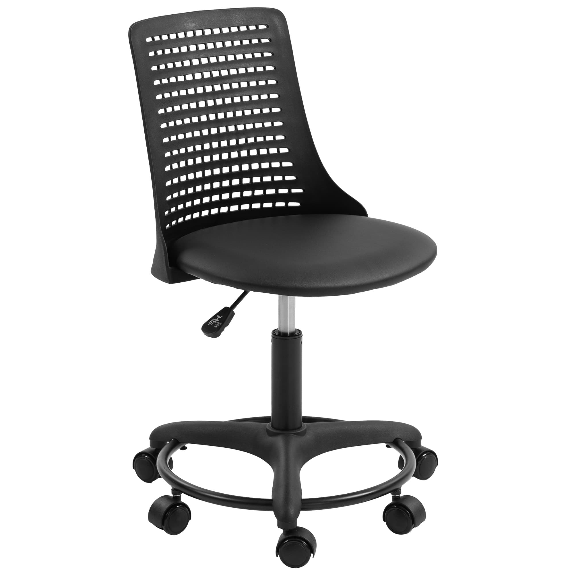 HOMCOM Chaise de bureau sans accoudoirs Chaise de bureau pivotante avec dossier ajouré Hauteur réglable Noir