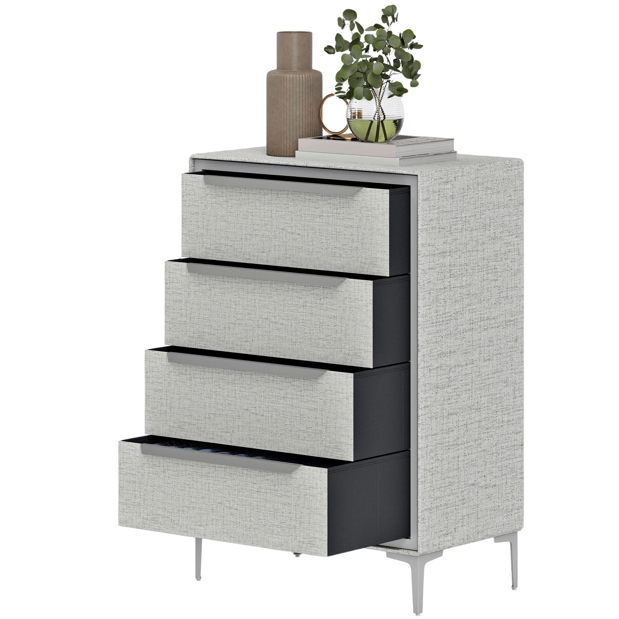 HOMCOM Commode 4 Tiroirs en Acier avec Revêtement en Tissu Effet Lin, 60x36x88 cm, Gris