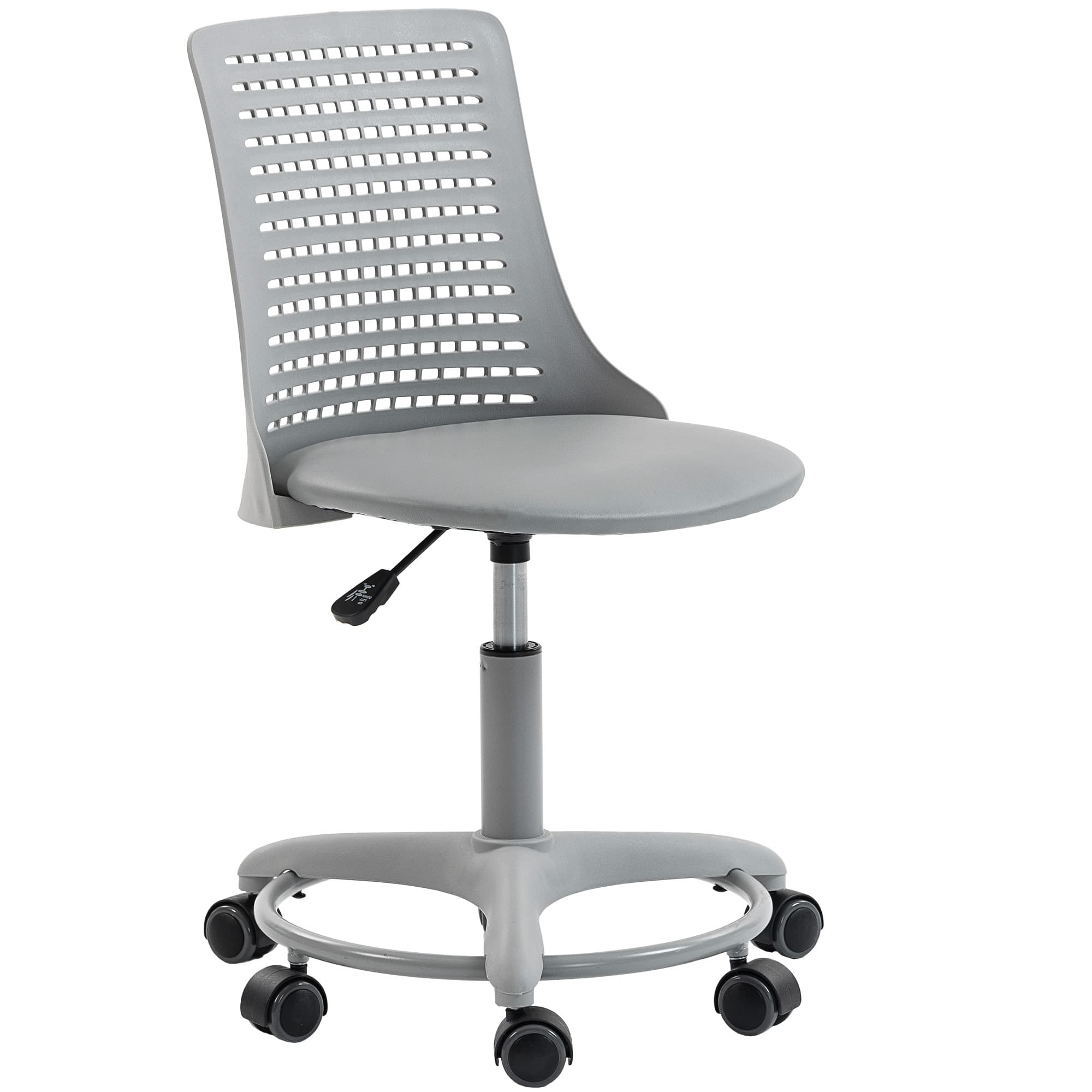 HOMCOM Chaise de bureau sans accoudoirs Chaise de bureau pivotante avec dossier ajouré Hauteur réglable Gris