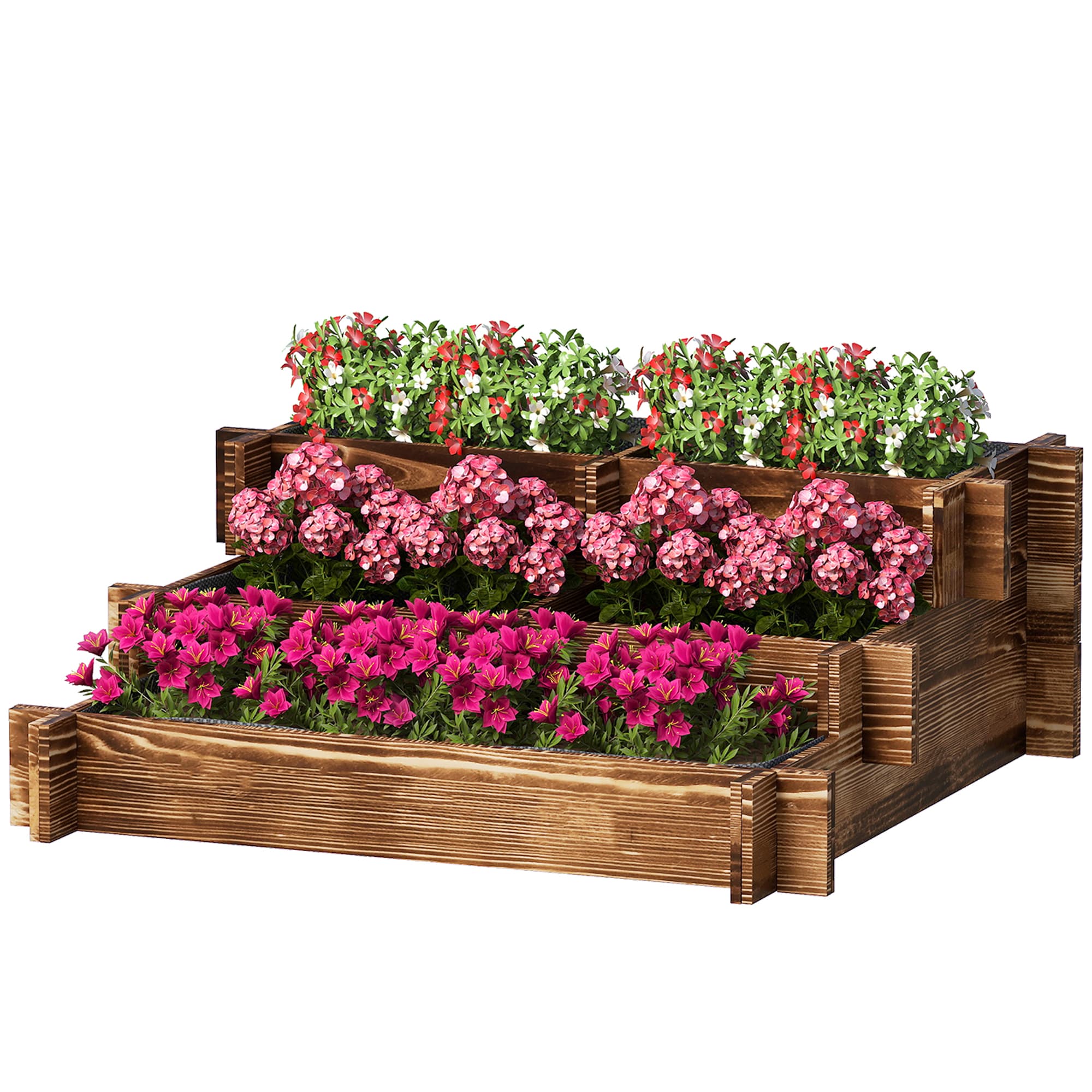 Outsunny Bac de jardin 3 niveaux avec design en escalier et toile non tissée pour cultures et fleurs 93x93x35 cm Carbonisé